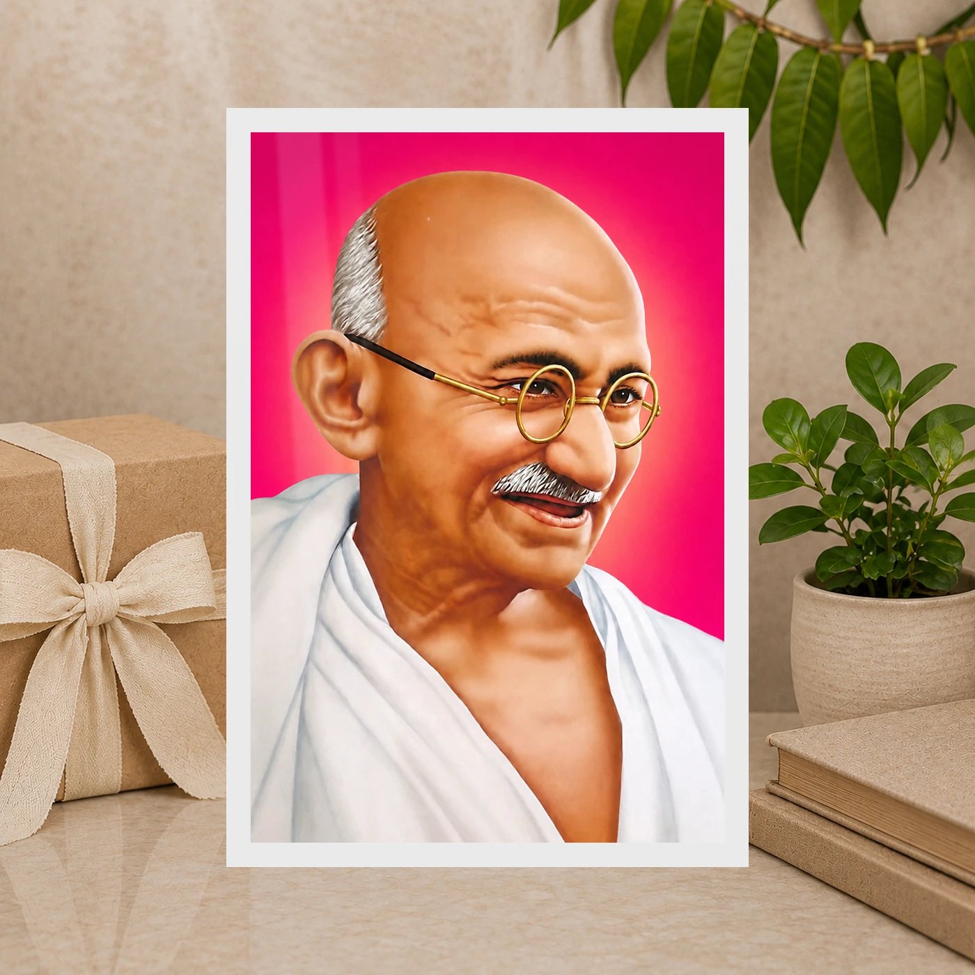 Mahatma Gandhi Pink Background Portrait Photo Frame, view 10