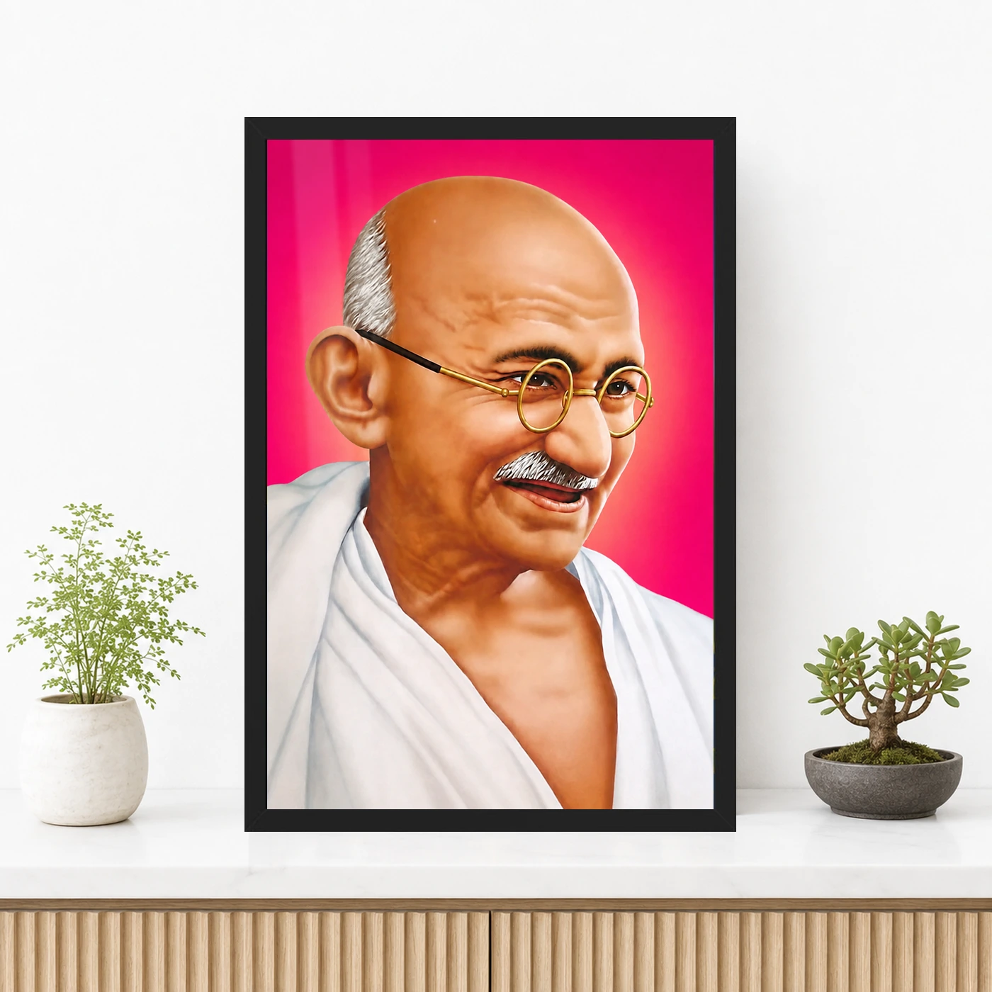 Mahatma Gandhi Pink Background Portrait Photo Frame, view 3