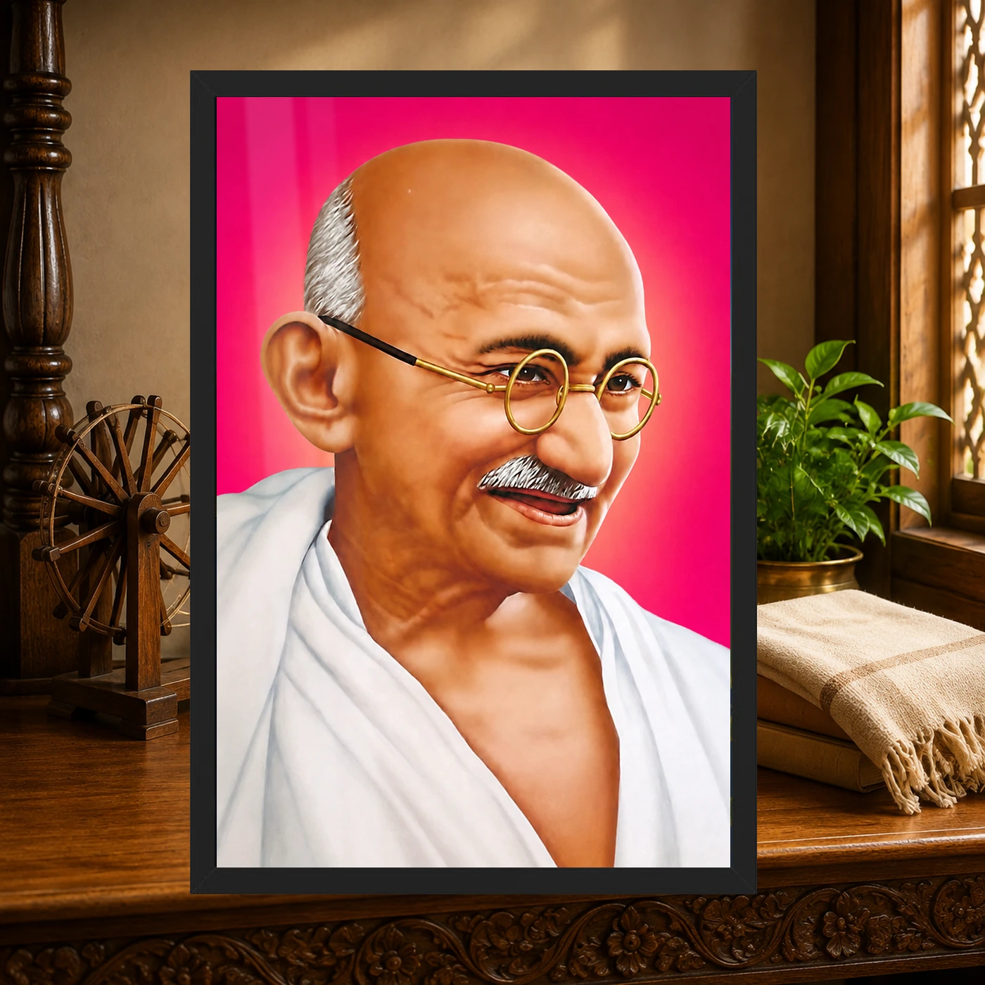 Mahatma Gandhi Pink Background Portrait Photo Frame, view 4