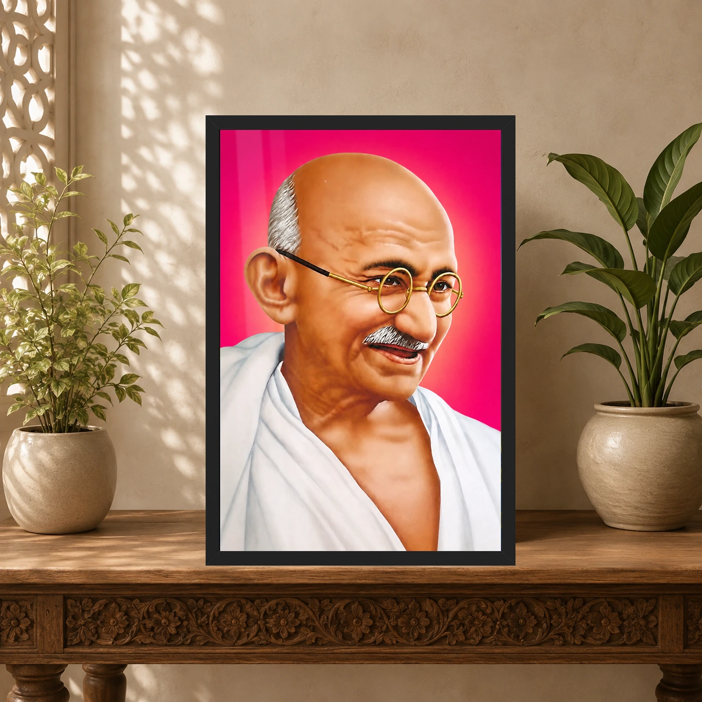Mahatma Gandhi Pink Background Portrait Photo Frame, view 5