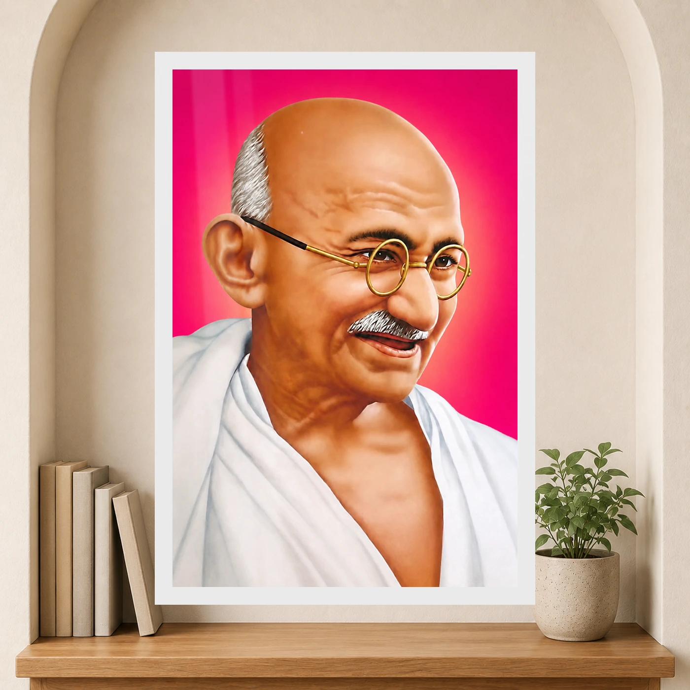 Mahatma Gandhi Pink Background Portrait Photo Frame, view 6