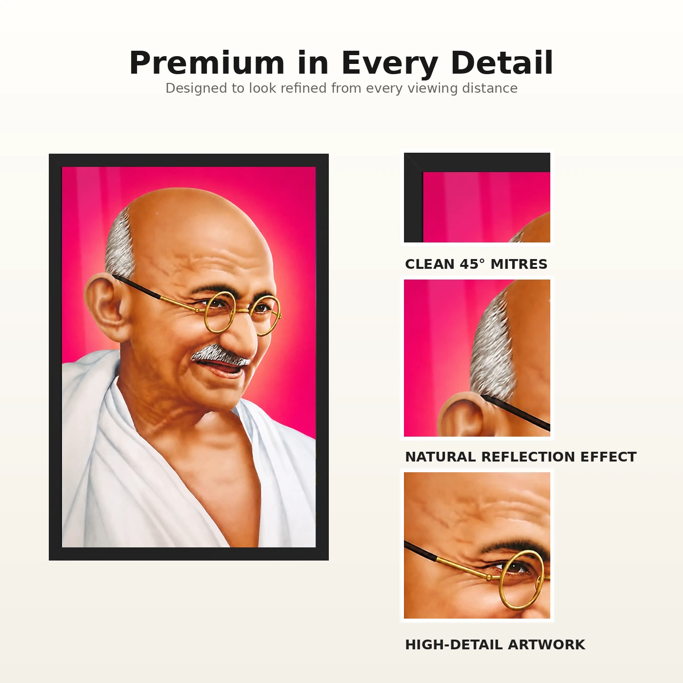 Mahatma Gandhi Pink Background Portrait Photo Frame, view 9
