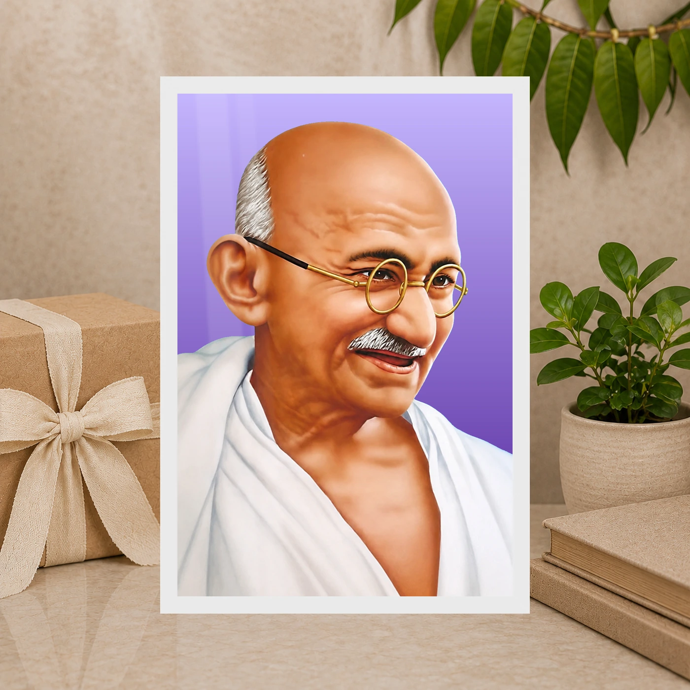 Mahatma Gandhi Purple Background Portrait Photo Frame, view 10