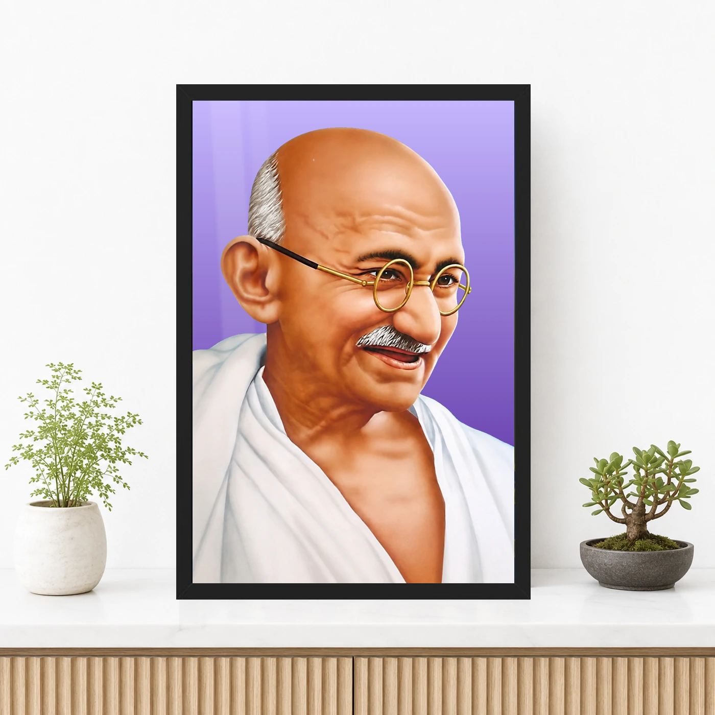 Mahatma Gandhi Purple Background Portrait Photo Frame, view 3