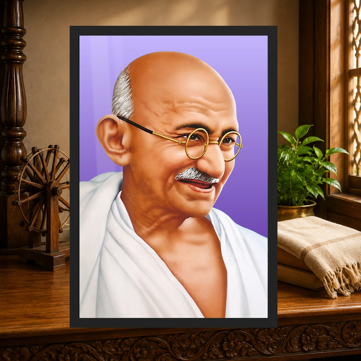 Mahatma Gandhi Purple Background Portrait Photo Frame, view 4