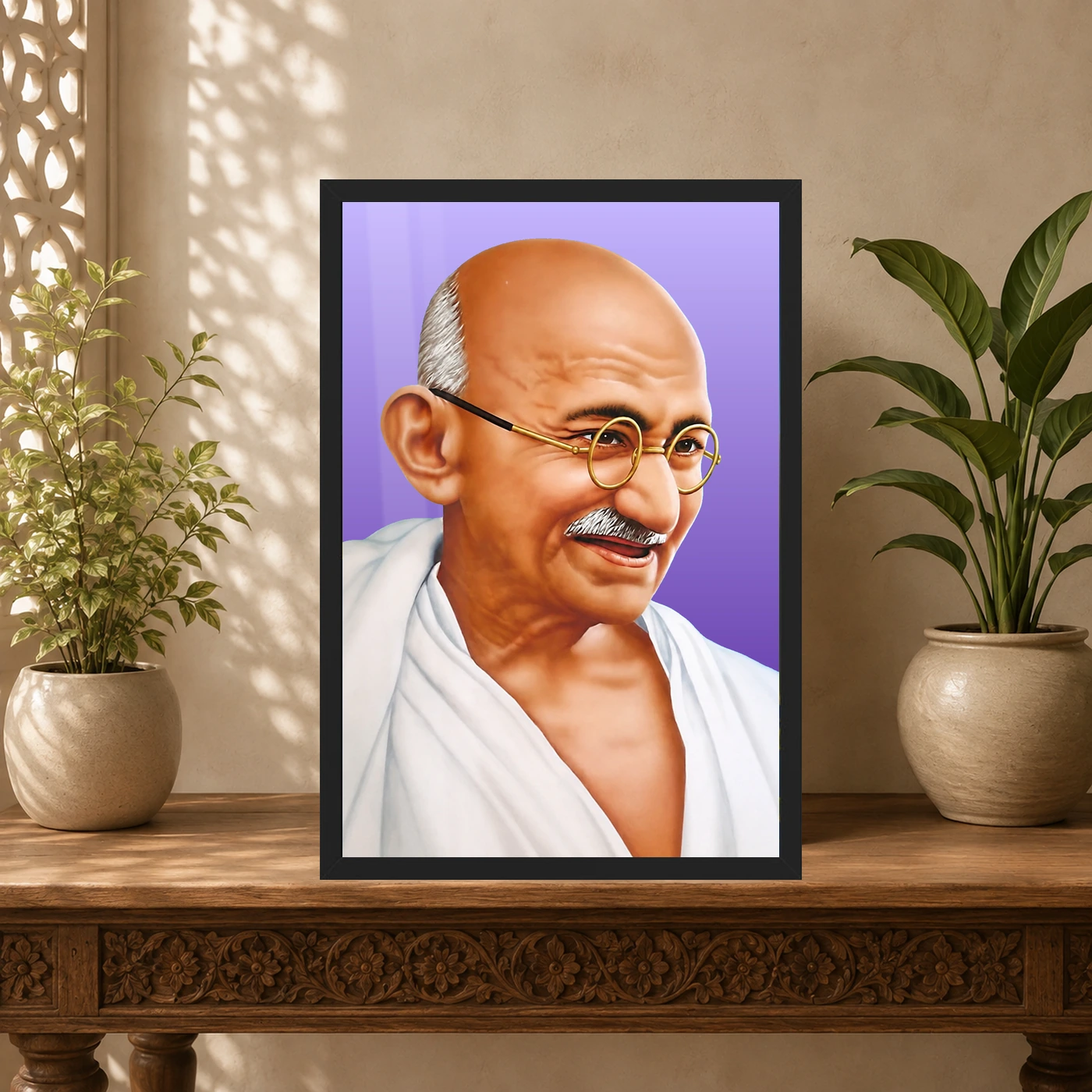 Mahatma Gandhi Purple Background Portrait Photo Frame, view 5