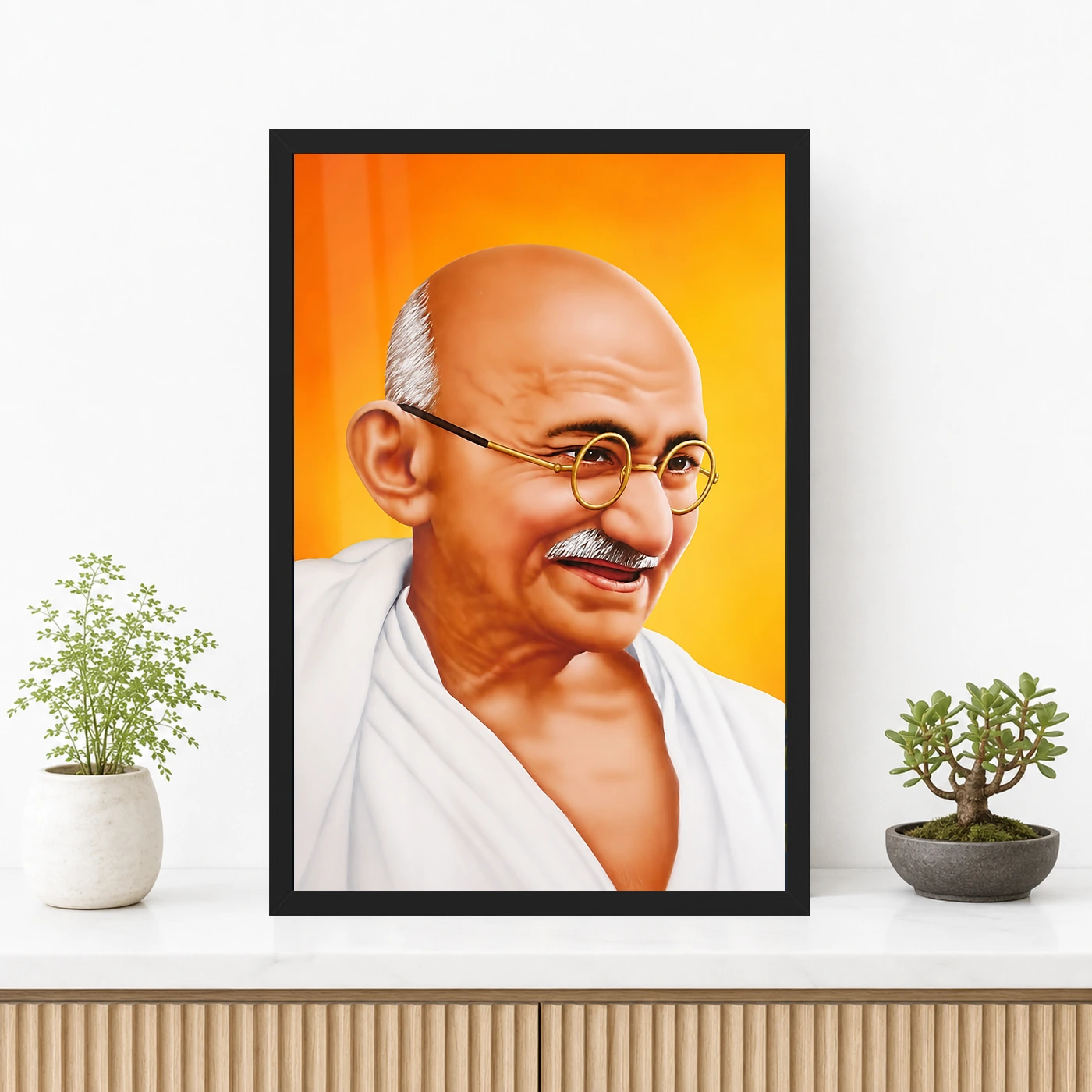 Mahatma Gandhi Saffron Background Portrait Photo Frame, view 3
