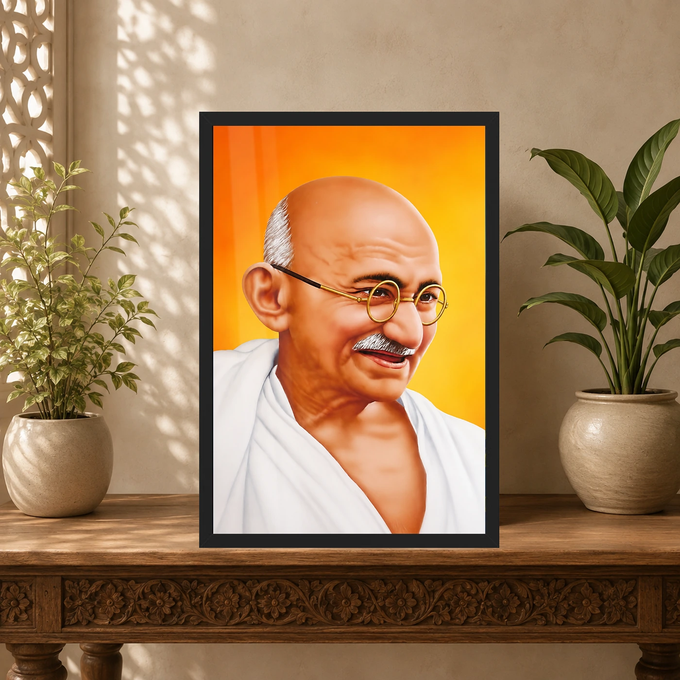 Mahatma Gandhi Saffron Background Portrait Photo Frame, view 5