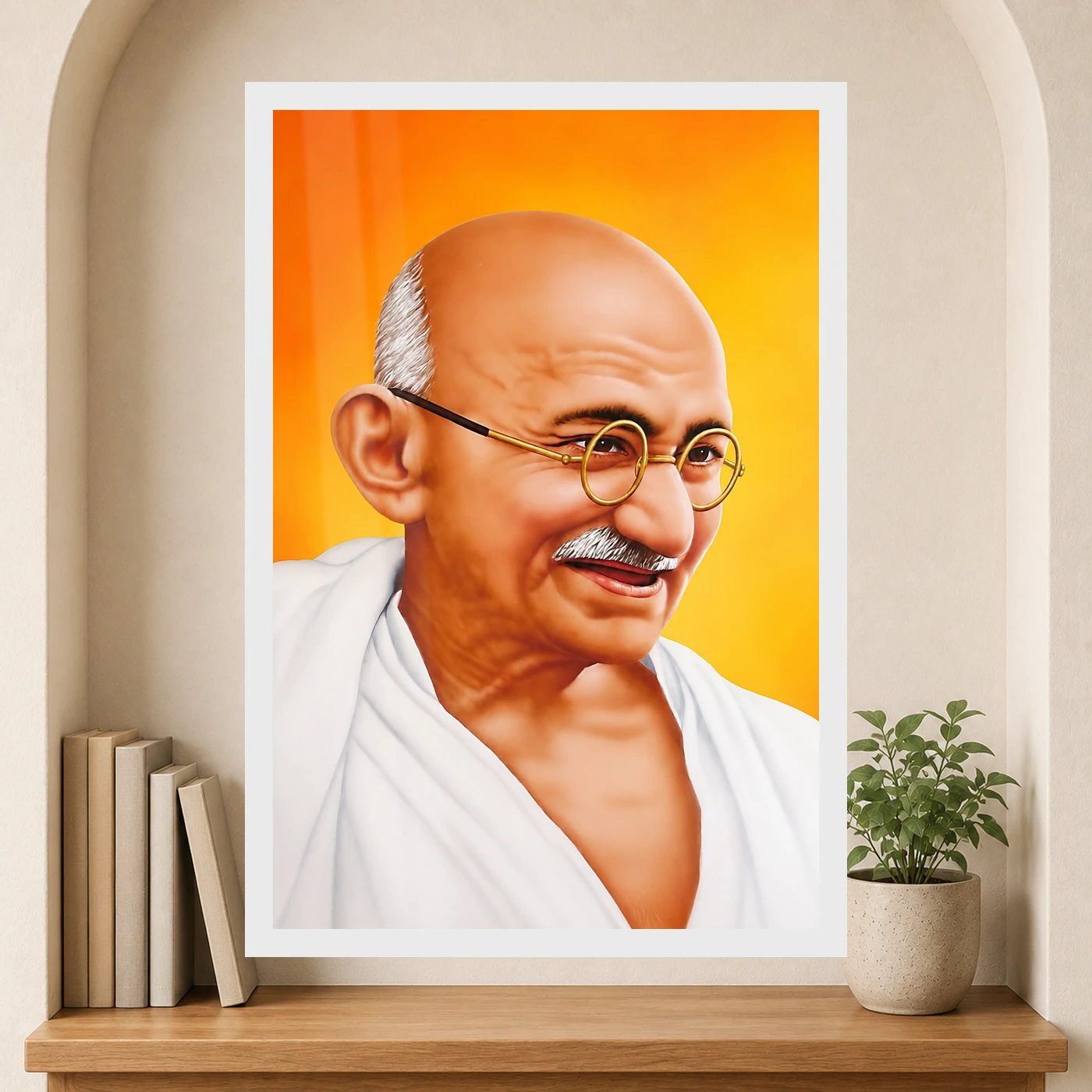 Mahatma Gandhi Saffron Background Portrait Photo Frame, view 6