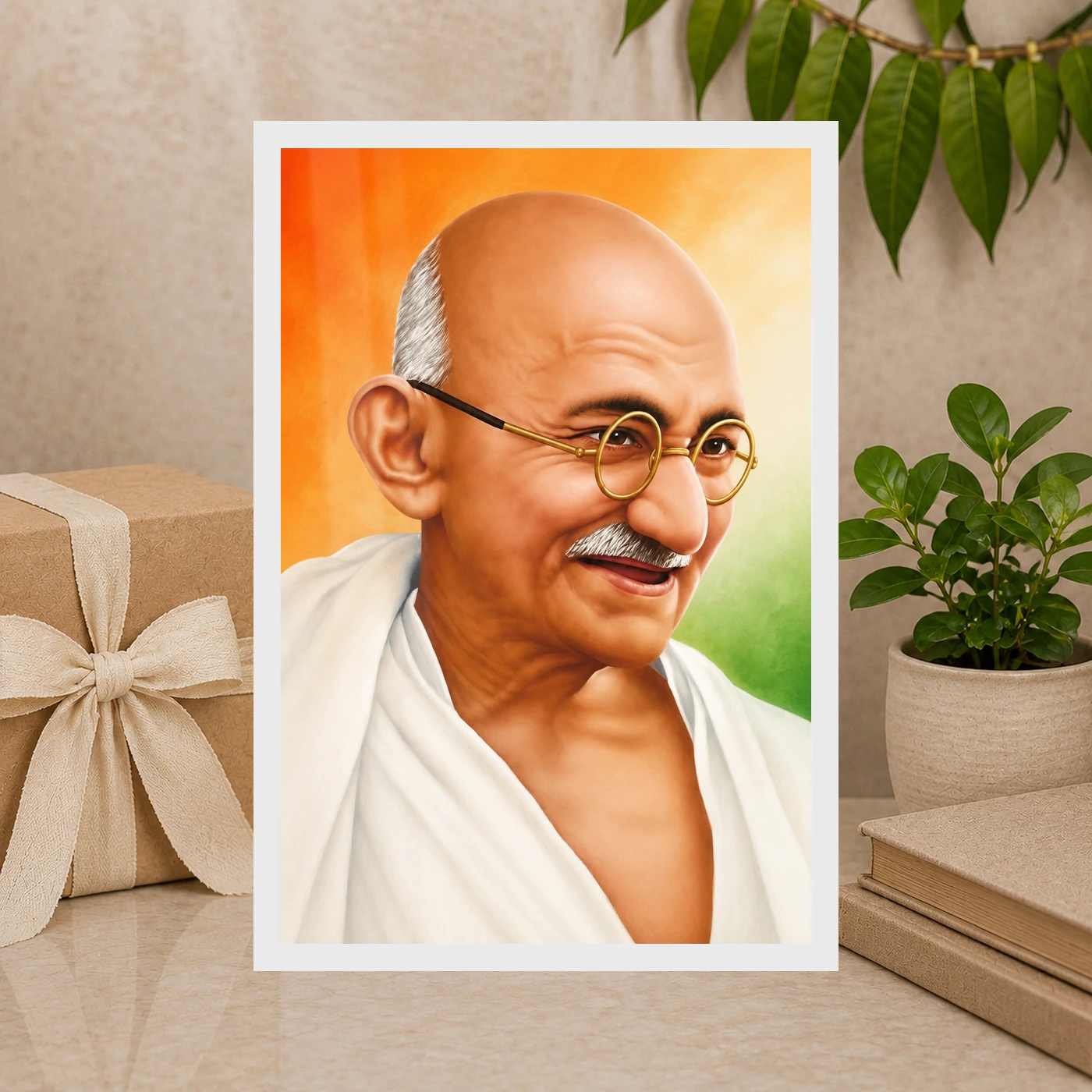 Mahatma Gandhi Tricolor Background Portrait Photo Frame, view 10