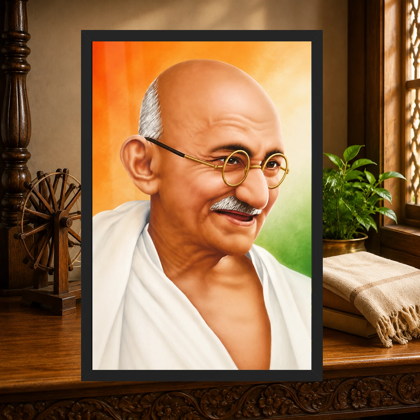 Mahatma Gandhi Tricolor Background Portrait Photo Frame, view 4