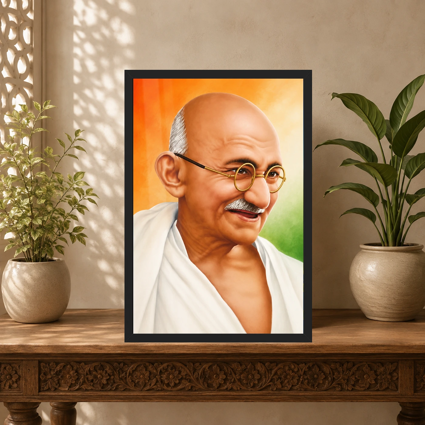 Mahatma Gandhi Tricolor Background Portrait Photo Frame, view 5