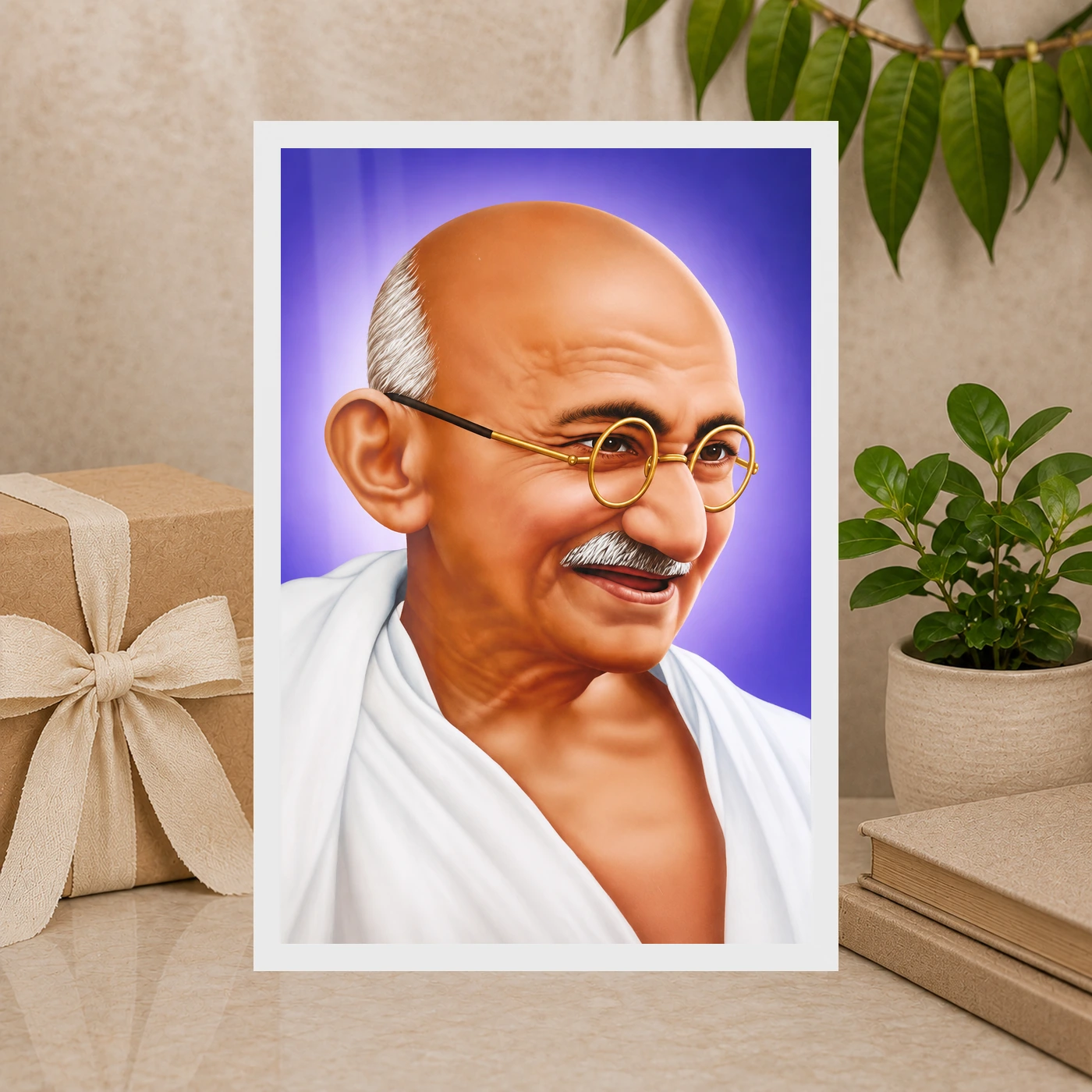 Mahatma Gandhi Violet Background Portrait Photo Frame, view 10