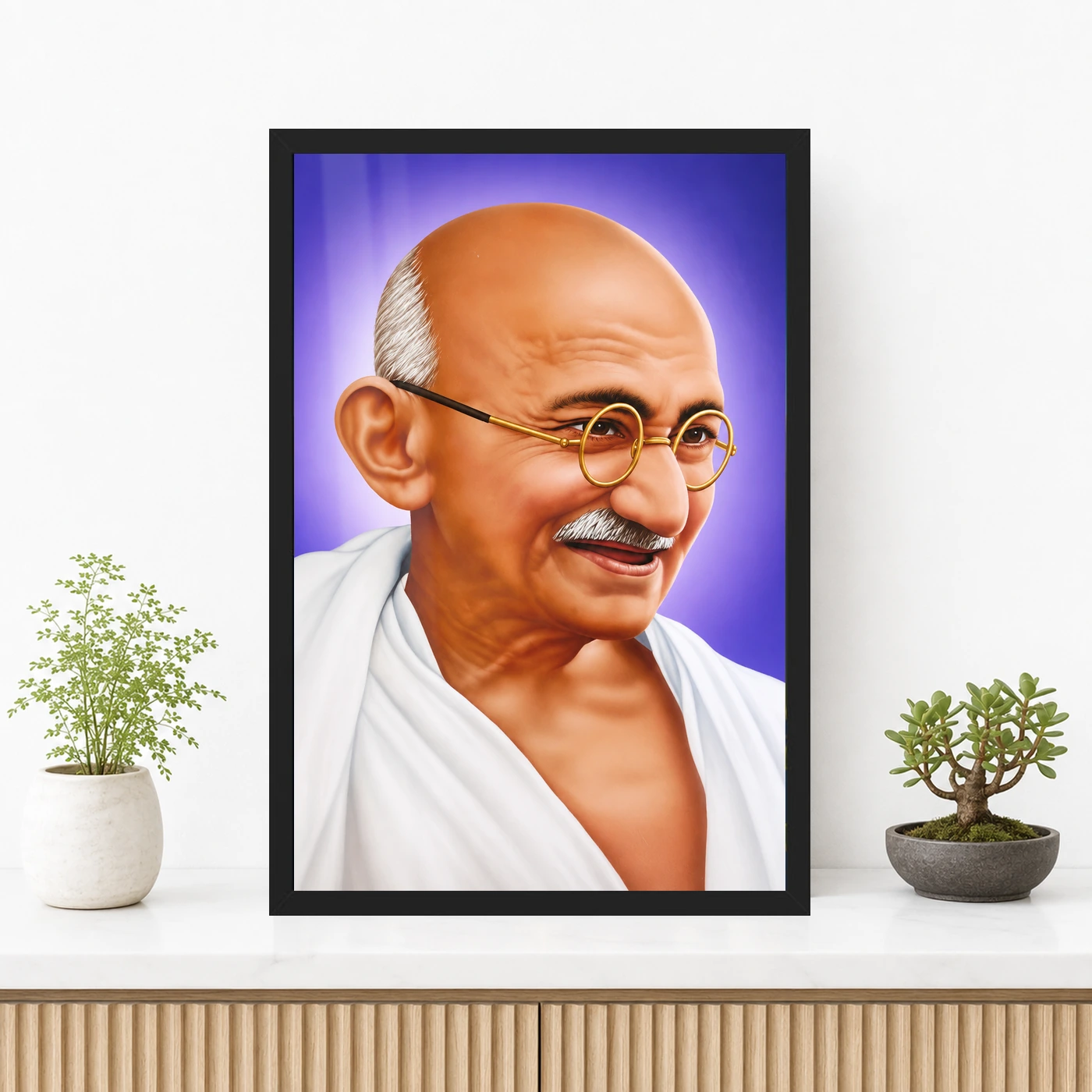 Mahatma Gandhi Violet Background Portrait Photo Frame, view 3