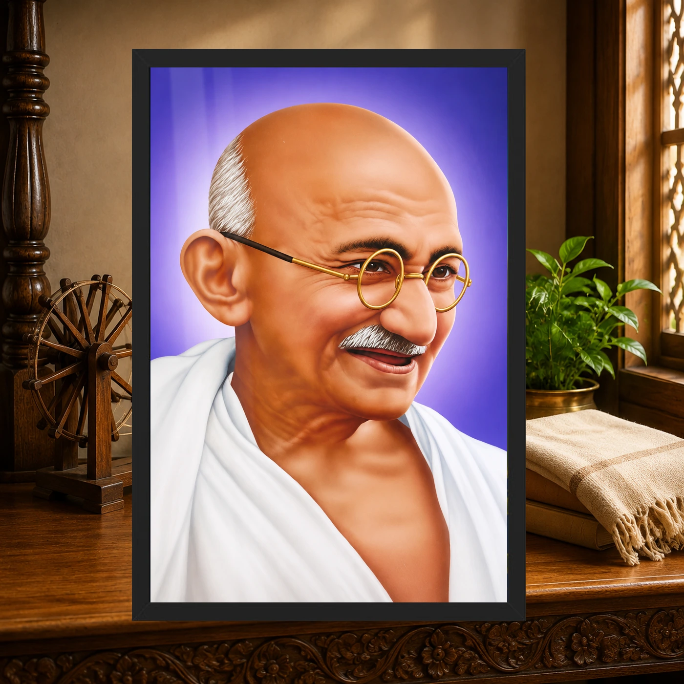 Mahatma Gandhi Violet Background Portrait Photo Frame, view 4