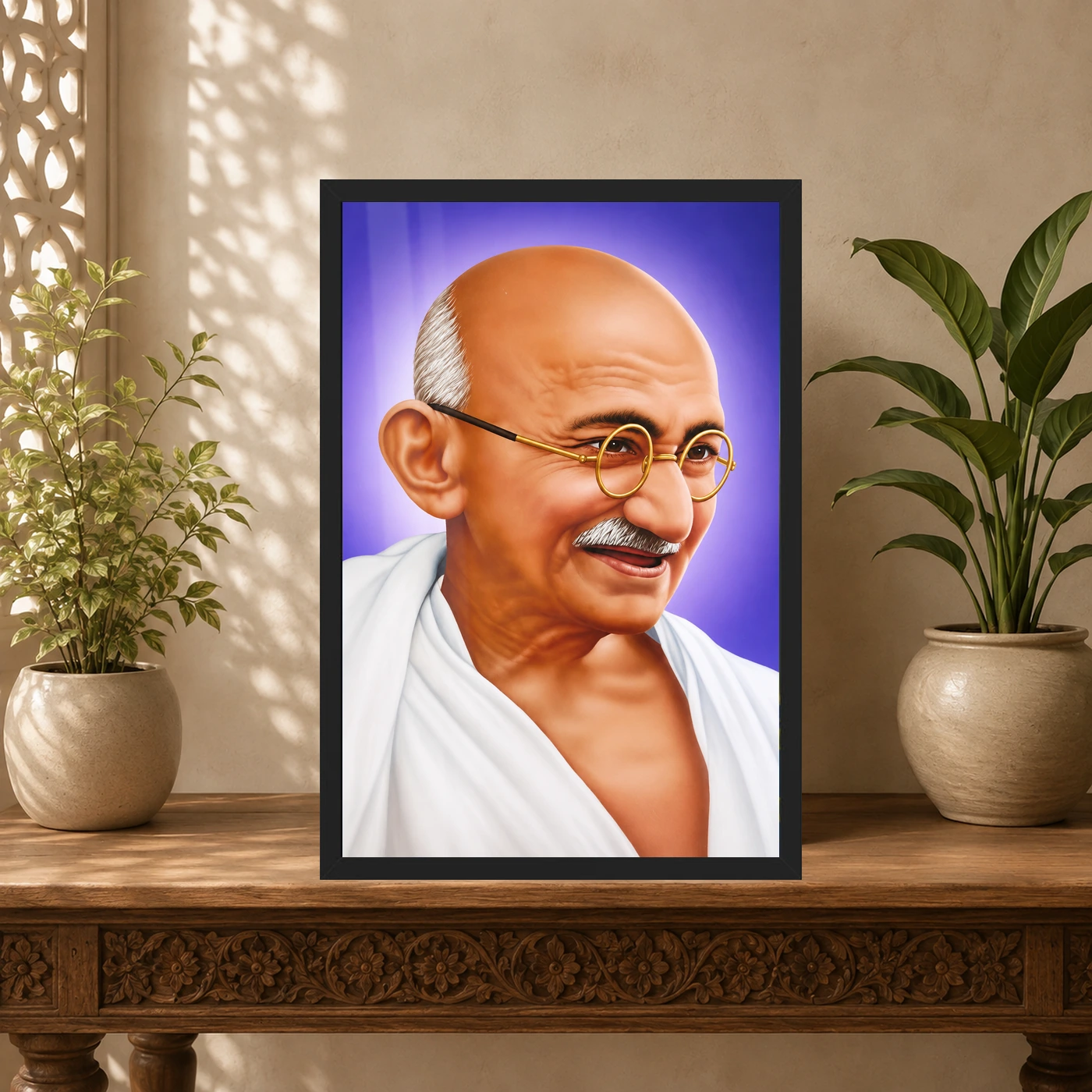 Mahatma Gandhi Violet Background Portrait Photo Frame, view 5