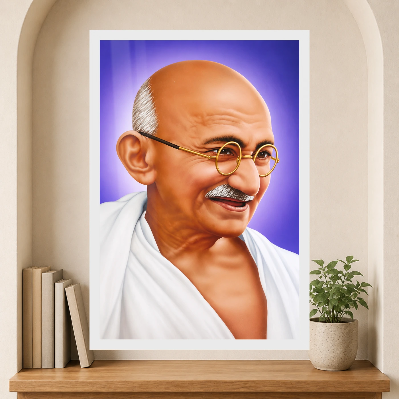 Mahatma Gandhi Violet Background Portrait Photo Frame, view 6