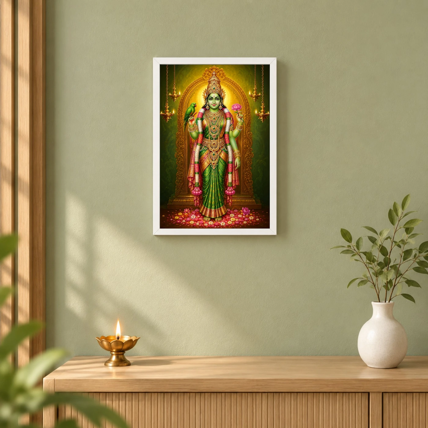 Meenakshi Amman Peaceful Home Mandir Composition Photo Frame, view 6