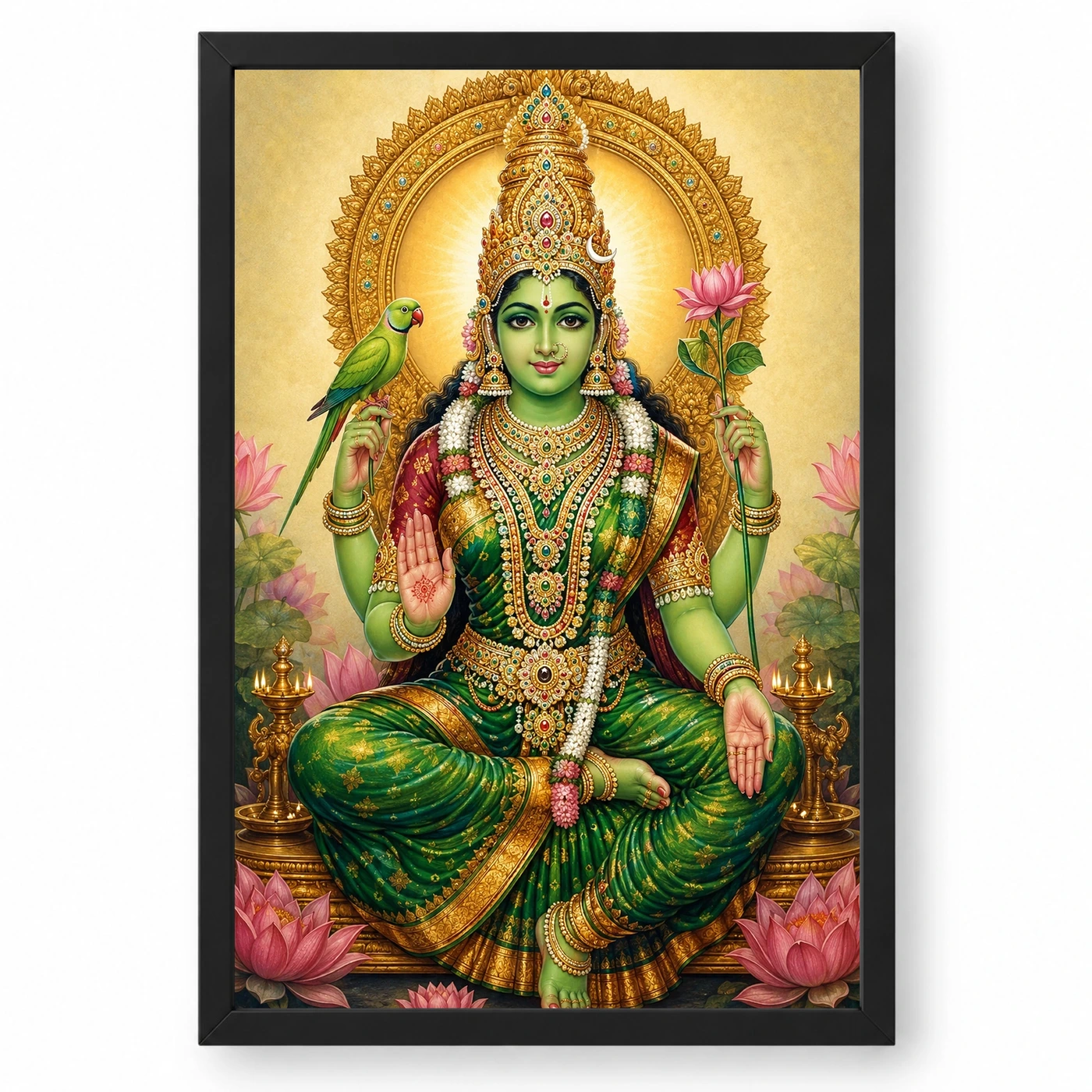 Meenakshi Amman Traditional Indian Miniature-Inspired Devotional Art Photo Frame