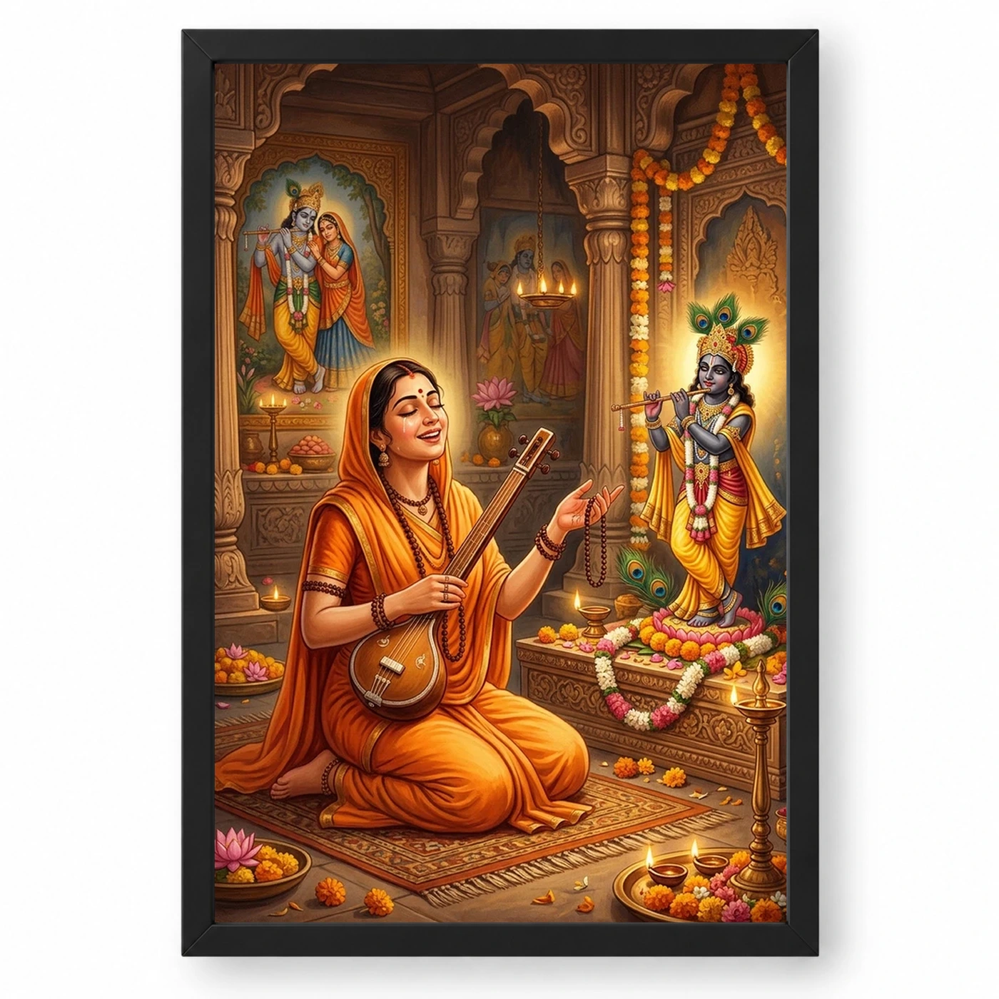 Meera Bai Krishna Devotion Bhakti Saffron Spiritual Art Photo Frame