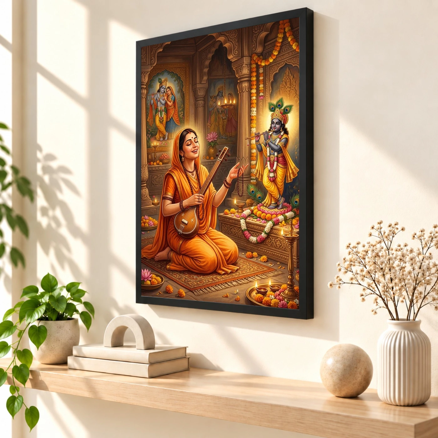 Meera Bai Krishna Devotion Bhakti Saffron Spiritual Art Photo Frame, view 2
