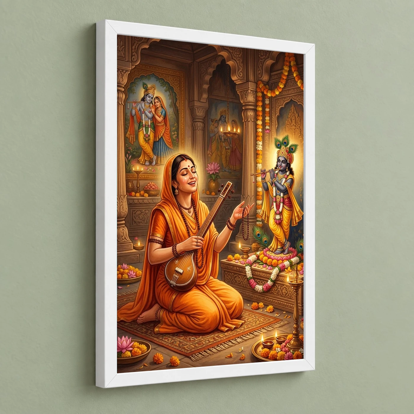 Meera Bai Krishna Devotion Bhakti Saffron Spiritual Art Photo Frame, view 5
