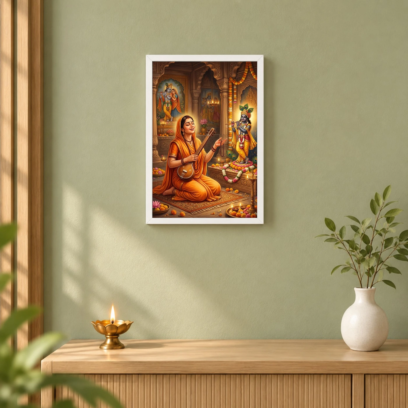 Meera Bai Krishna Devotion Bhakti Saffron Spiritual Art Photo Frame, view 6