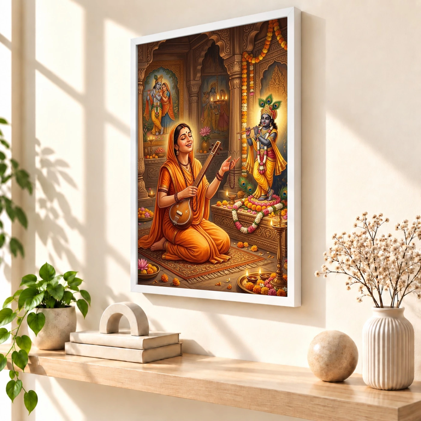 Meera Bai Krishna Devotion Bhakti Saffron Spiritual Art Photo Frame, view 7