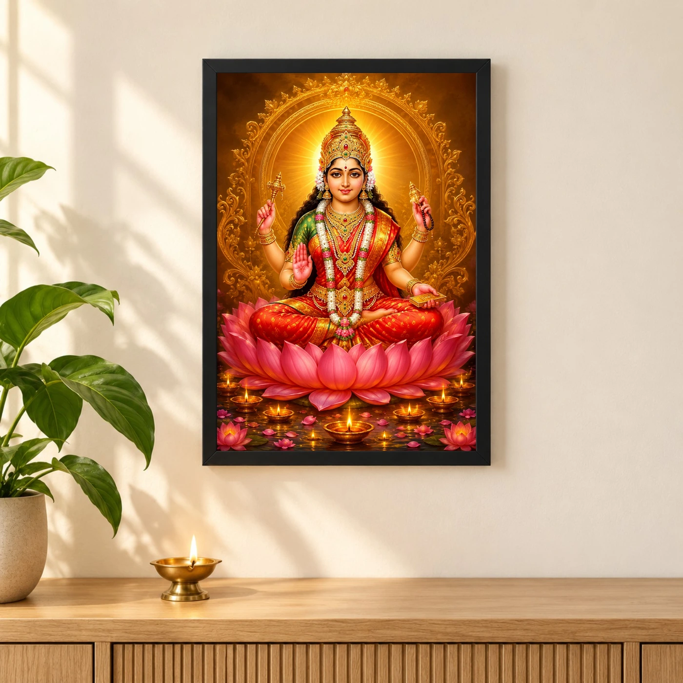 Mookambika Devi Lotus And Diya Radiance Photo Frame, view 3