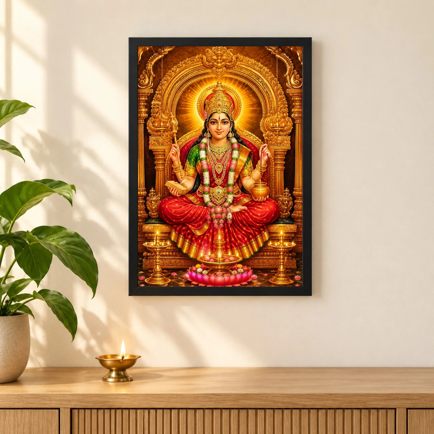 Mookambika Devi Ornate Golden Temple Darshan Photo Frame, view 3