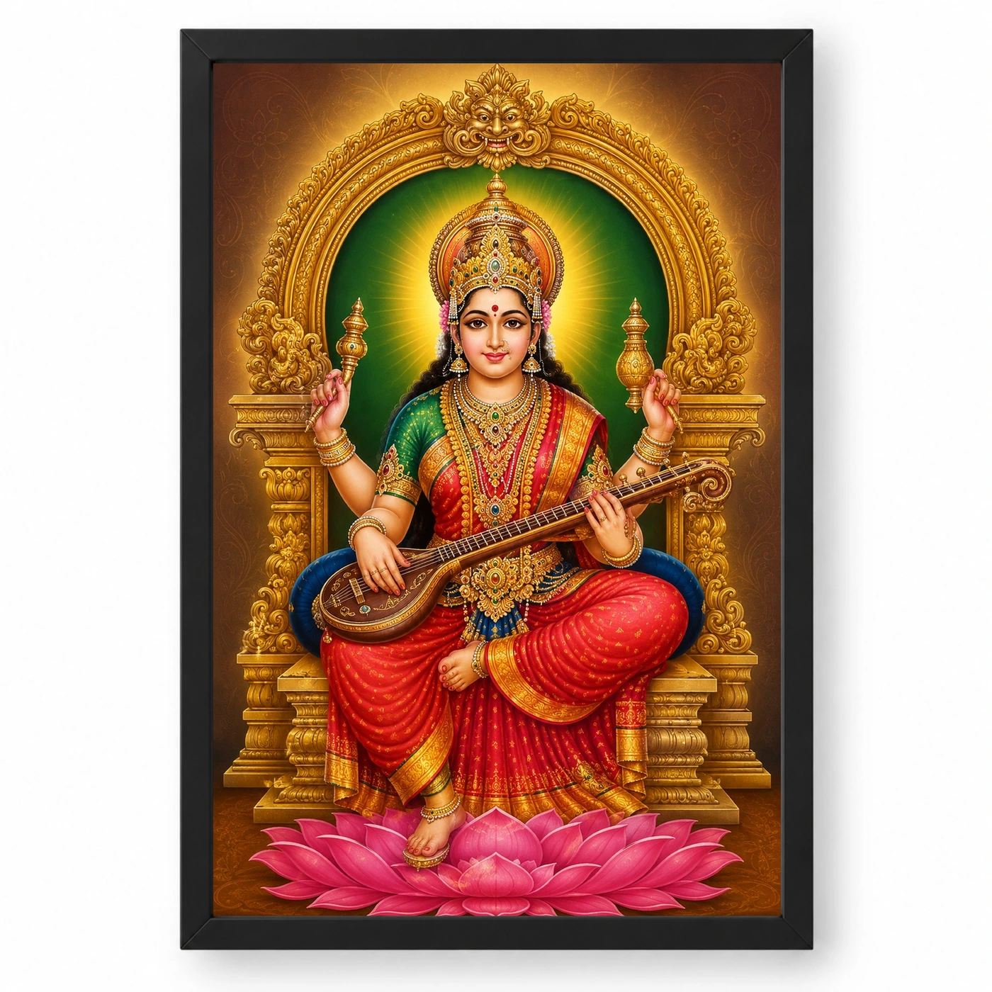 Mookambika Devi Traditional Indian Miniature-Inspired Devotional Art Photo Frame