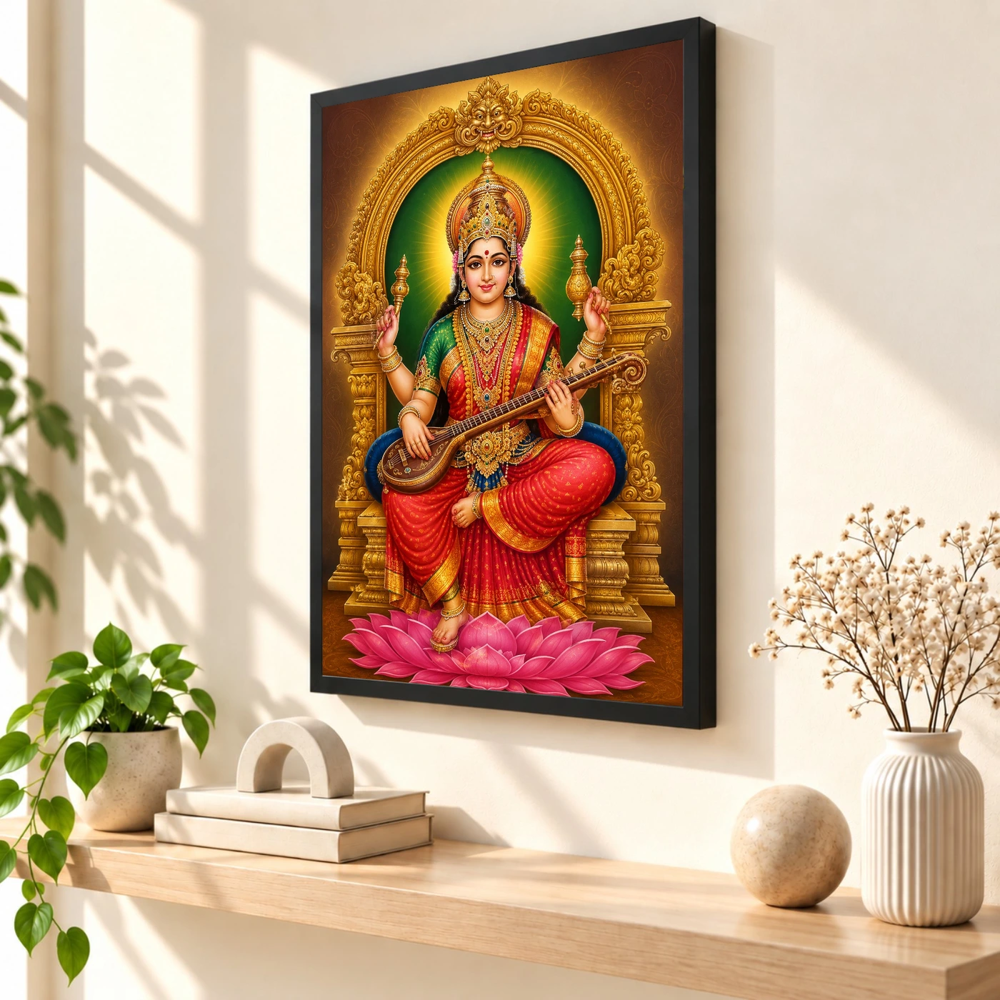 Mookambika Devi Traditional Indian Miniature-Inspired Devotional Art Photo Frame, view 2