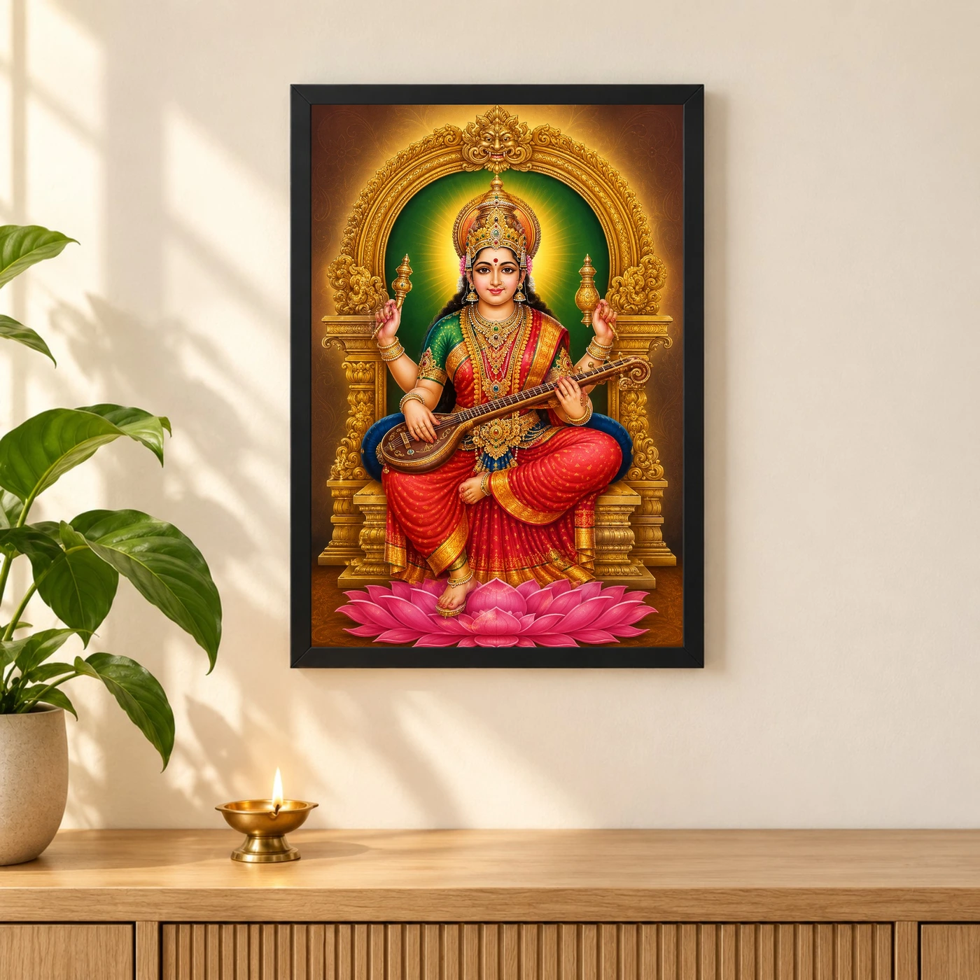 Mookambika Devi Traditional Indian Miniature-Inspired Devotional Art Photo Frame, view 3