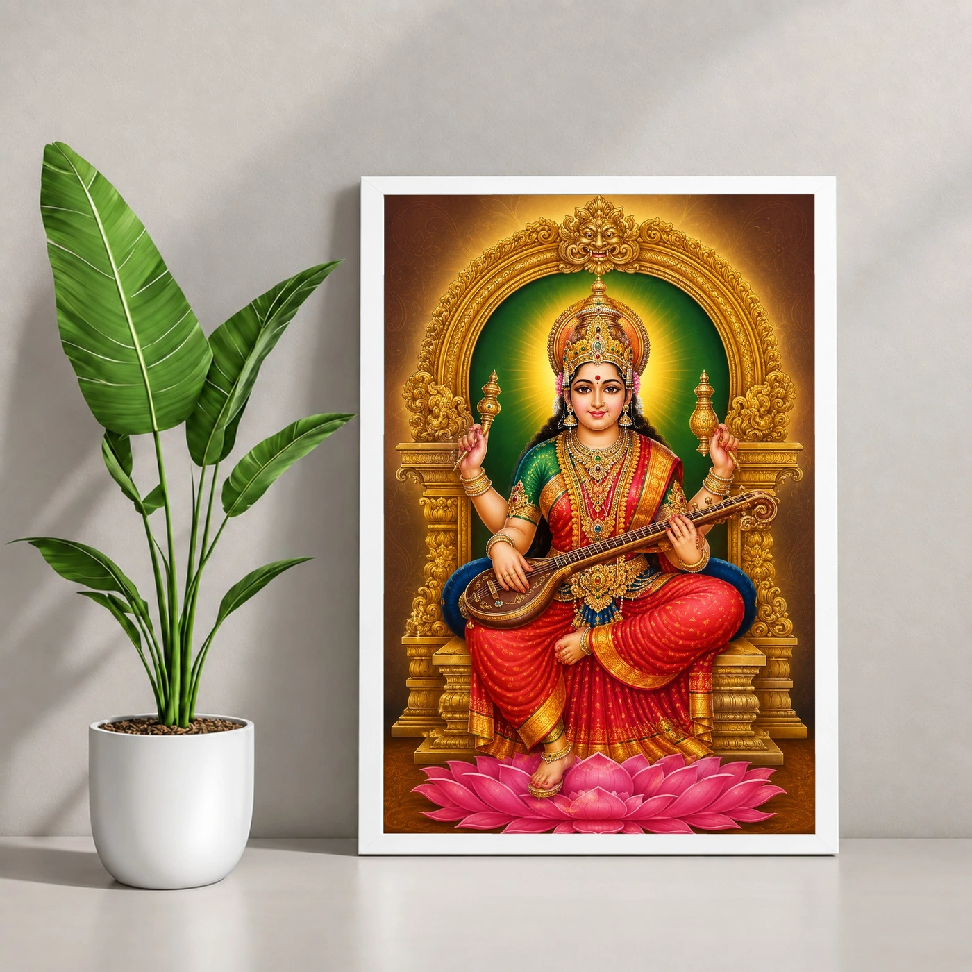 Mookambika Devi Traditional Indian Miniature-Inspired Devotional Art Photo Frame, view 4