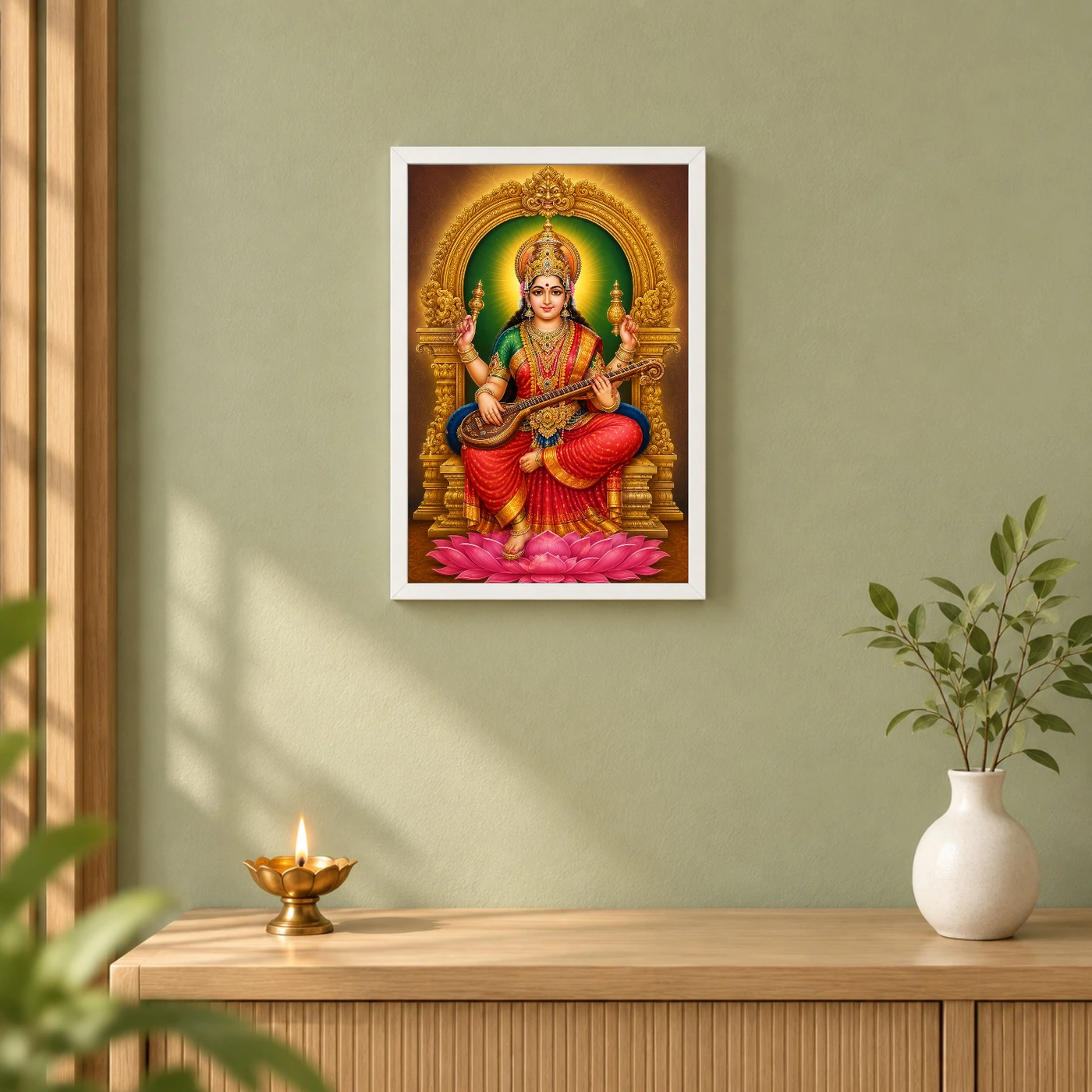 Mookambika Devi Traditional Indian Miniature-Inspired Devotional Art Photo Frame, view 6