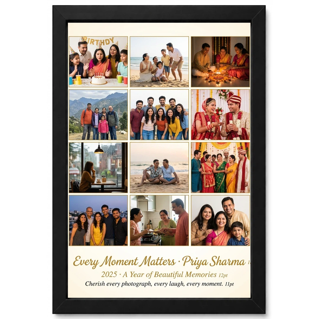 Multi Photo Collage Frame Warm Grid Family Memories Photo Frame