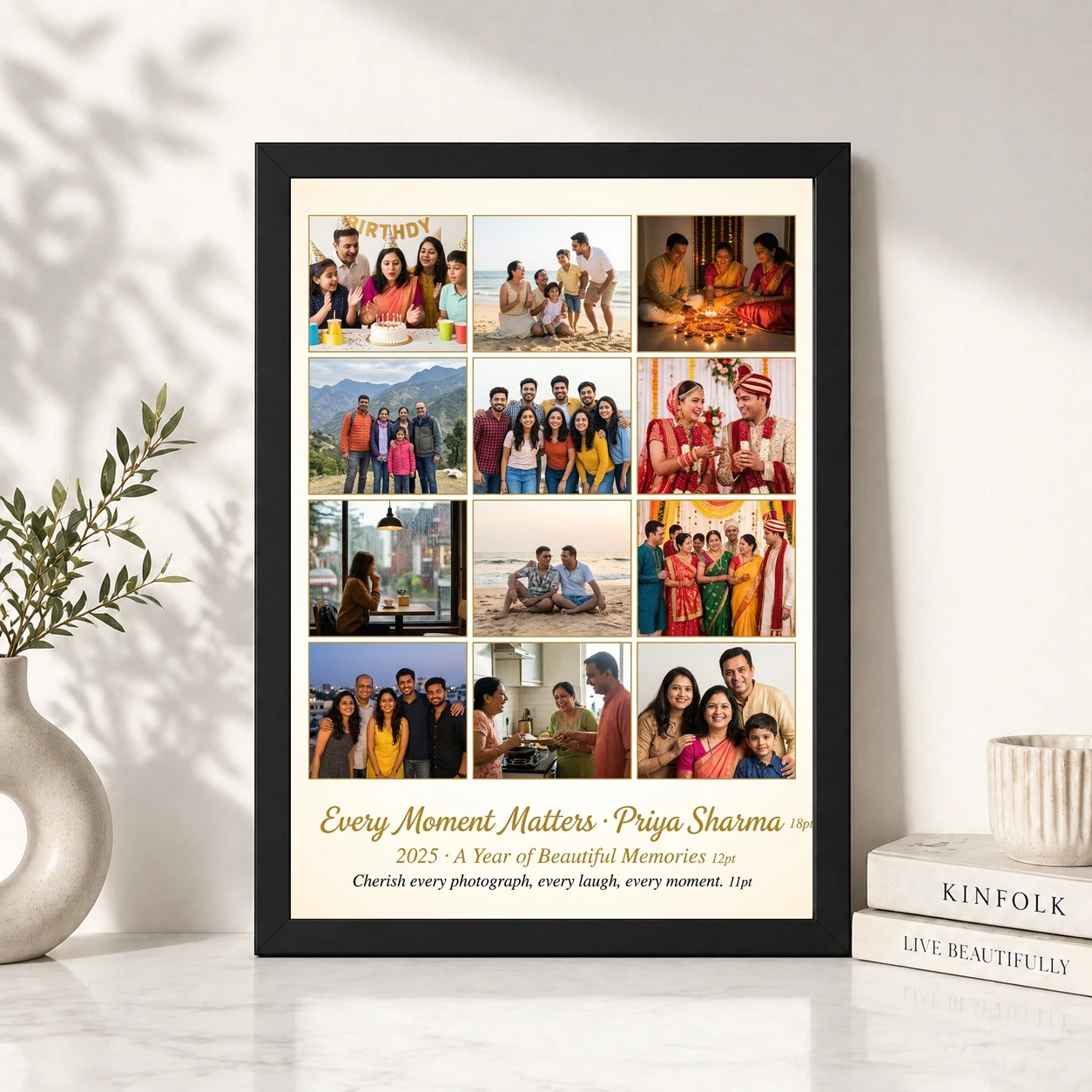 Multi Photo Collage Frame Warm Grid Family Memories Photo Frame, view 4