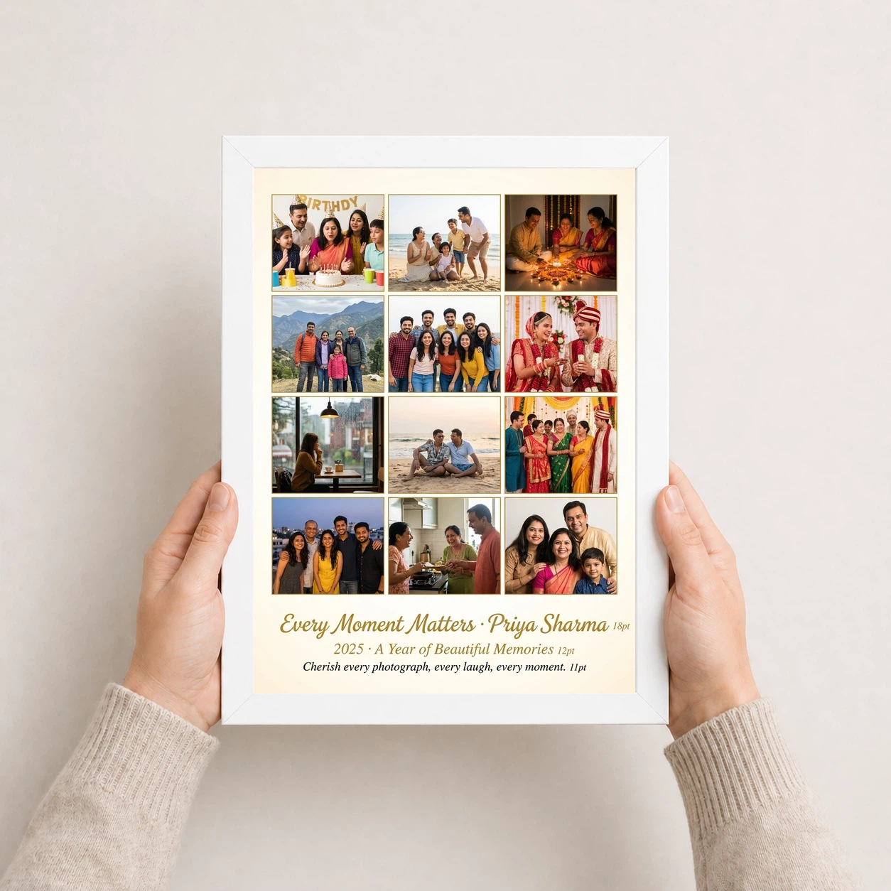 Multi Photo Collage Frame Warm Grid Family Memories Photo Frame, view 7