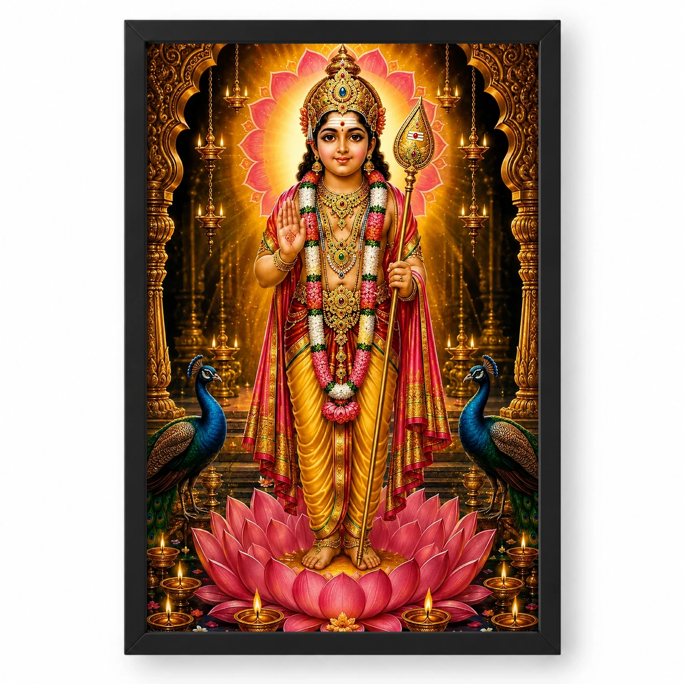 Murugan Kartikeya Lotus And Diya Radiance Photo Frame