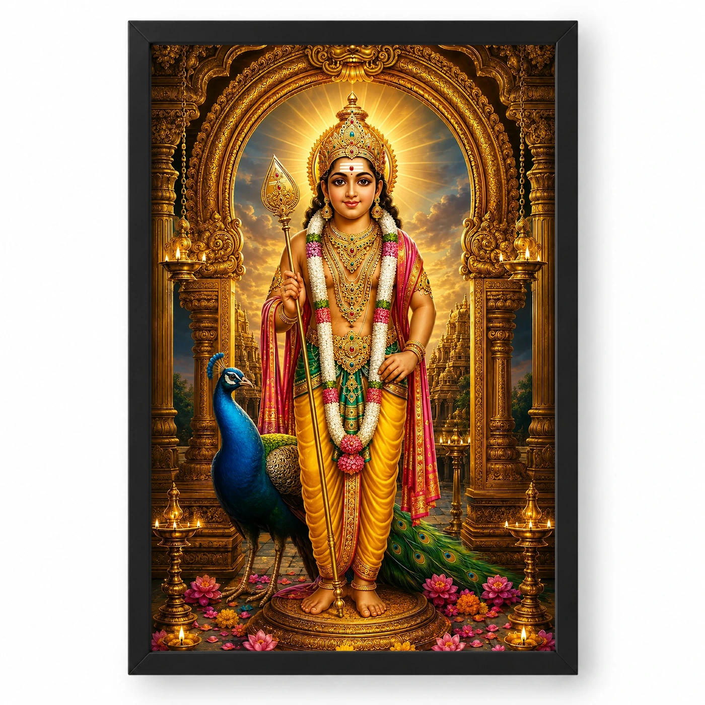 Murugan Kartikeya Ornate Golden Temple Darshan Photo Frame