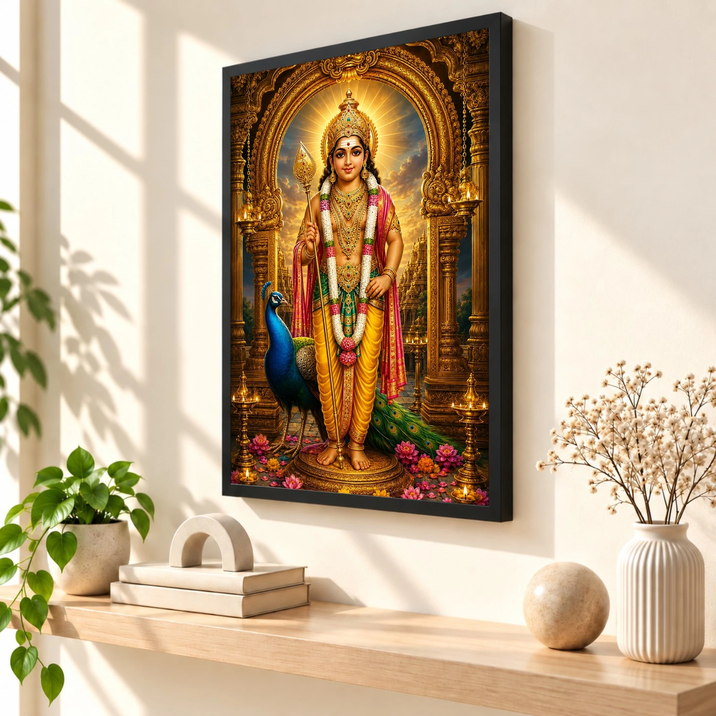 Murugan Kartikeya Ornate Golden Temple Darshan Photo Frame, view 2