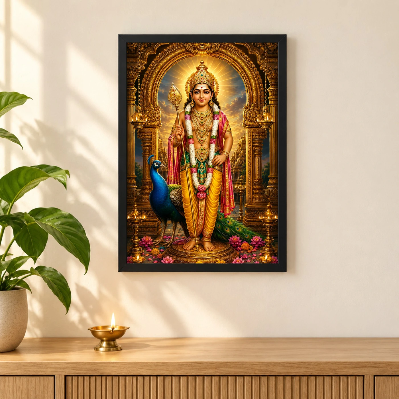 Murugan Kartikeya Ornate Golden Temple Darshan Photo Frame, view 3
