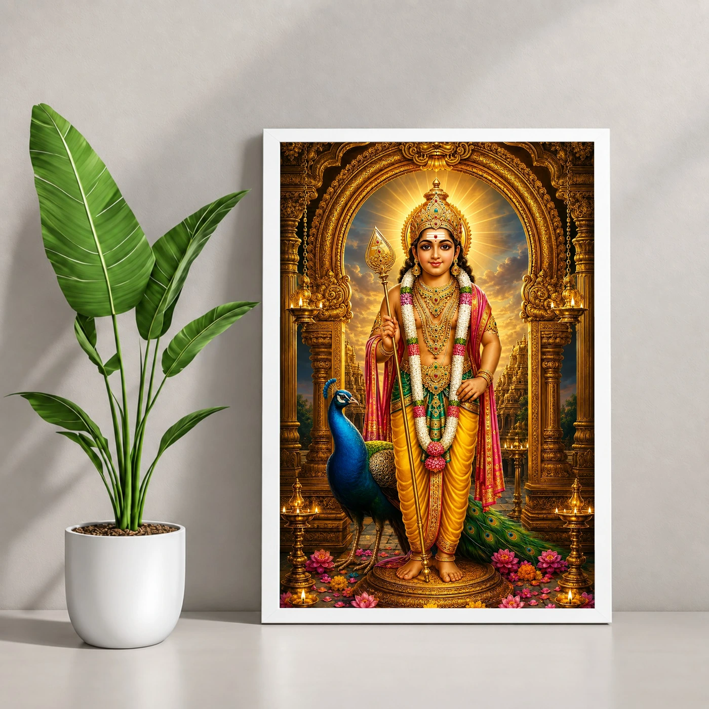 Murugan Kartikeya Ornate Golden Temple Darshan Photo Frame, view 4