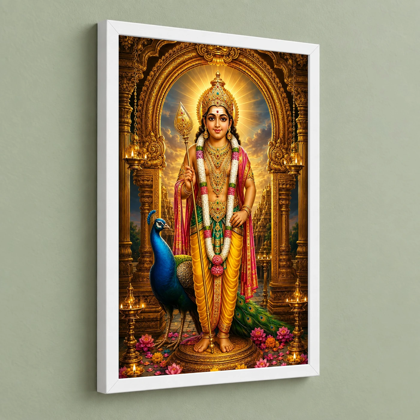 Murugan Kartikeya Ornate Golden Temple Darshan Photo Frame, view 5