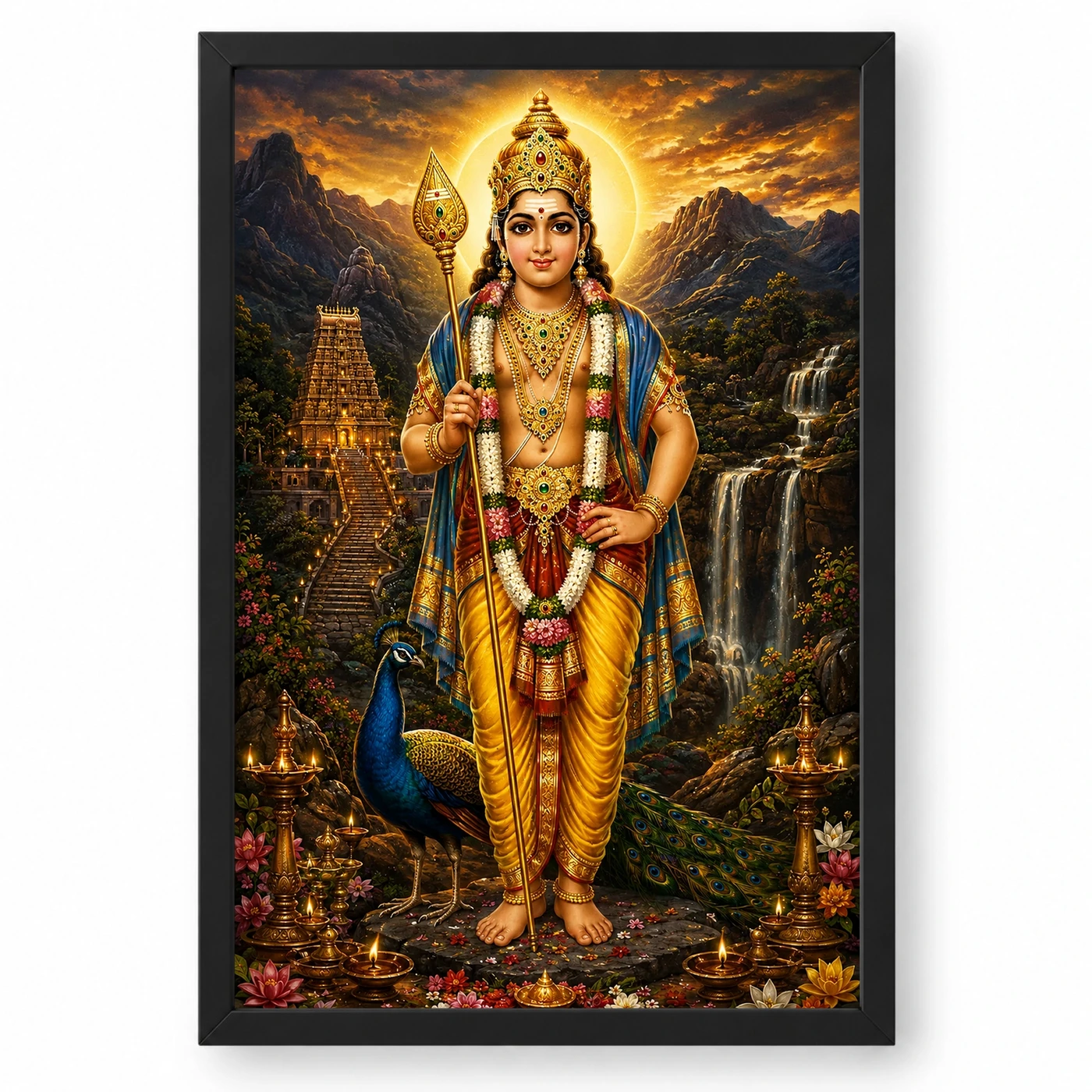 Murugan Kartikeya Traditional Indian Miniature-Inspired Devotional Art Photo Frame