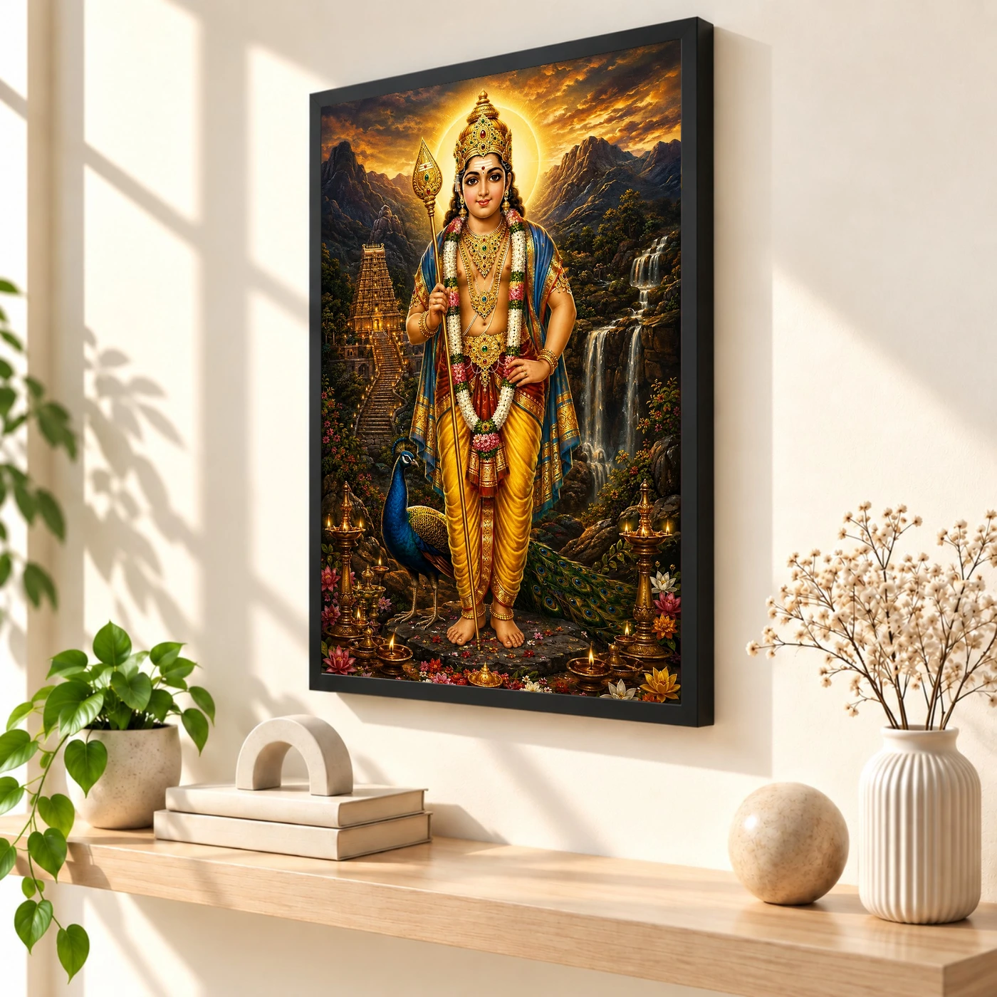 Murugan Kartikeya Traditional Indian Miniature-Inspired Devotional Art Photo Frame, view 2