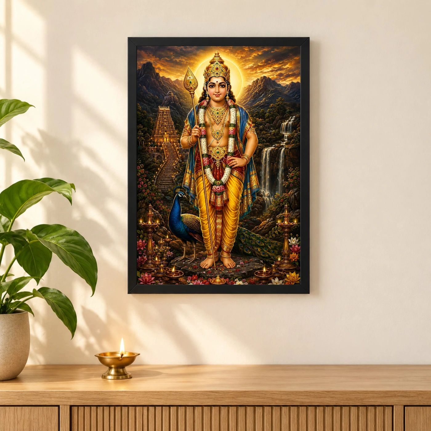 Murugan Kartikeya Traditional Indian Miniature-Inspired Devotional Art Photo Frame, view 3