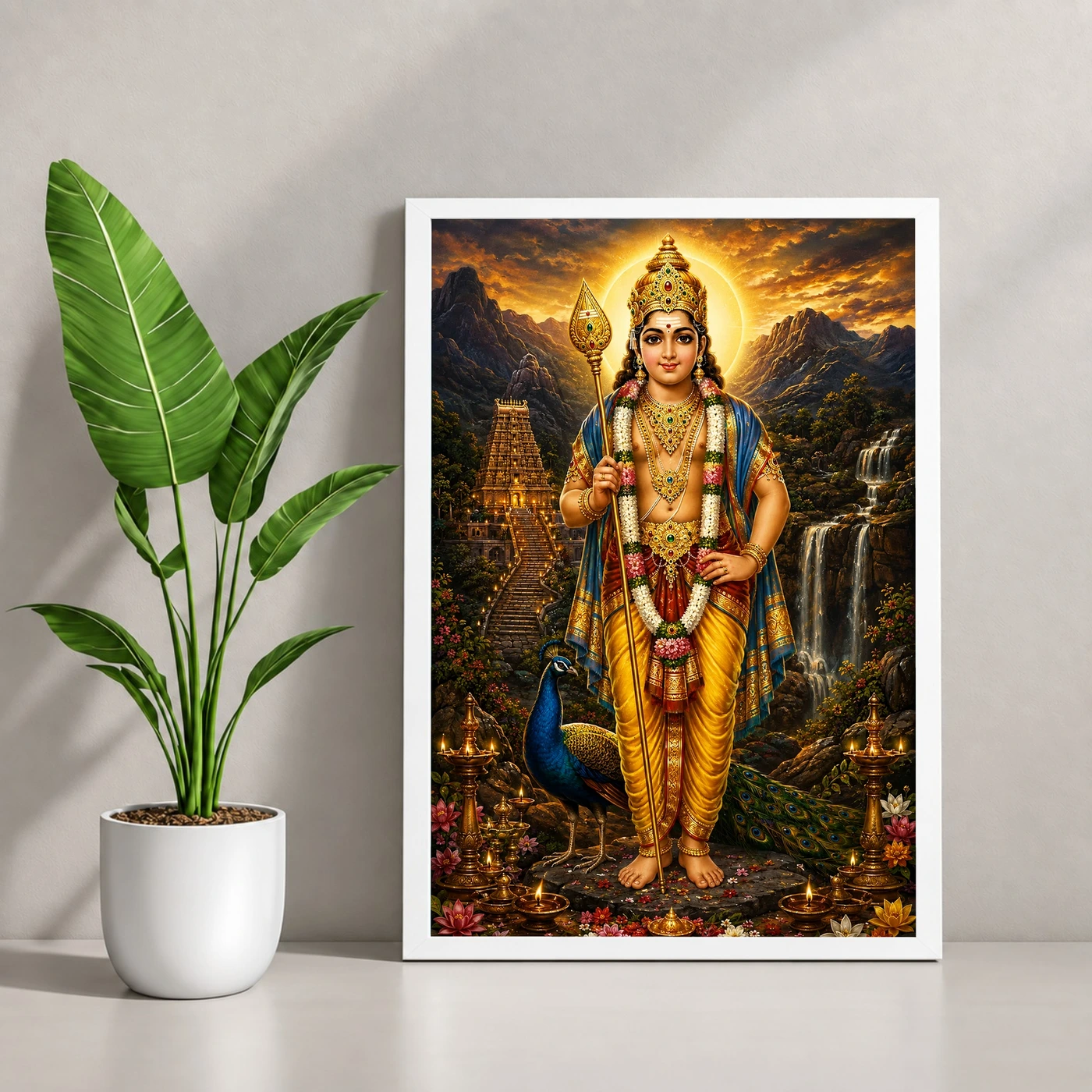 Murugan Kartikeya Traditional Indian Miniature-Inspired Devotional Art Photo Frame, view 4