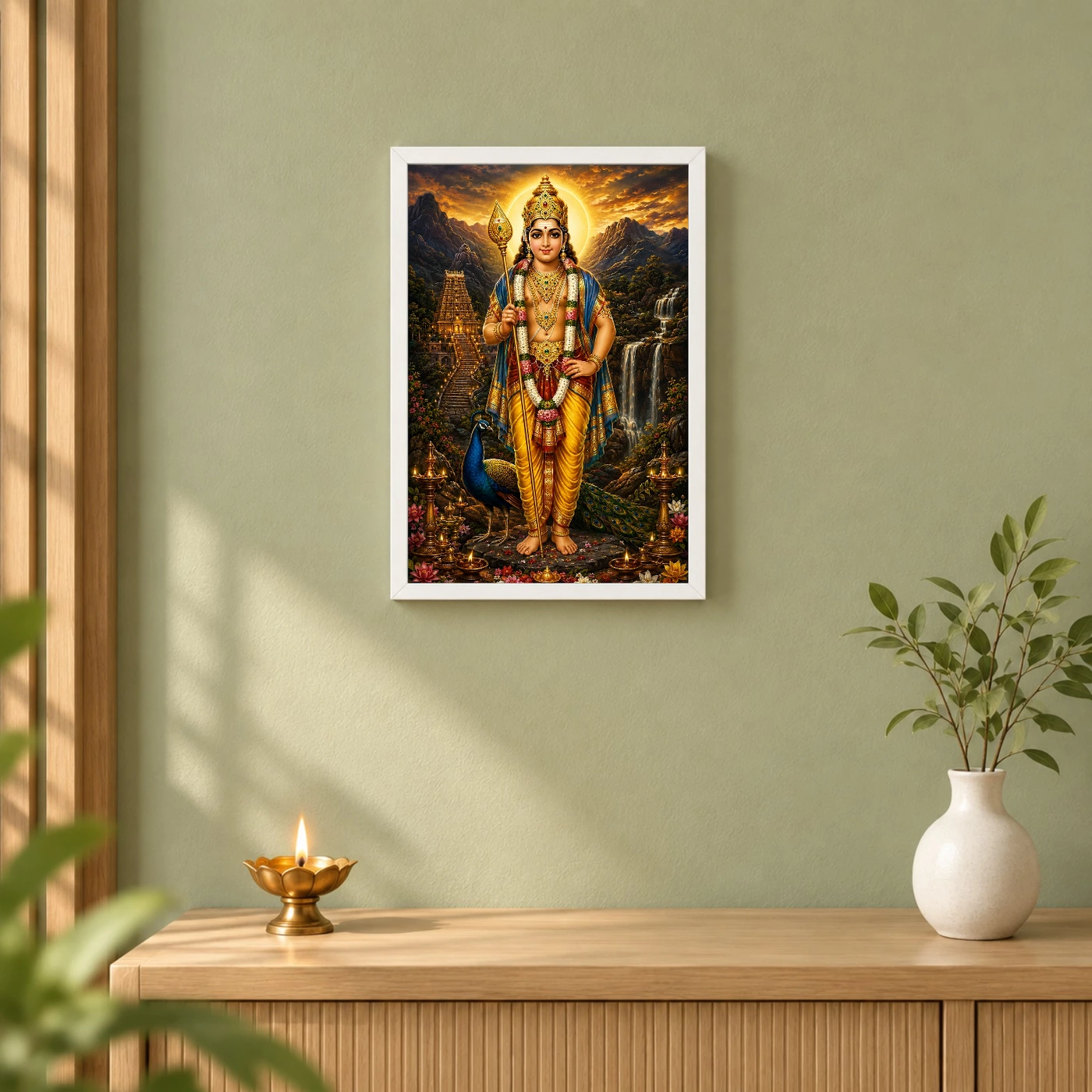 Murugan Kartikeya Traditional Indian Miniature-Inspired Devotional Art Photo Frame, view 6