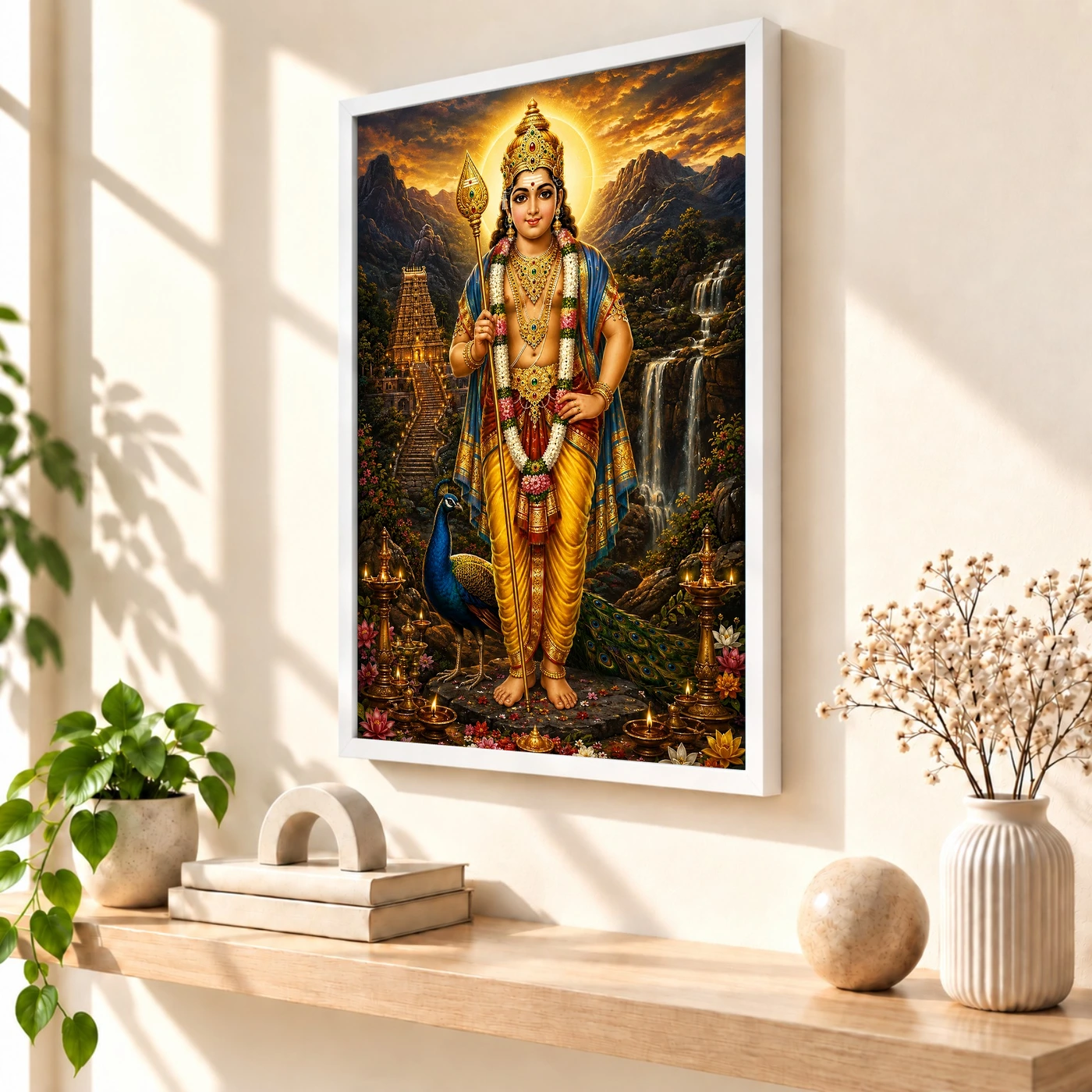 Murugan Kartikeya Traditional Indian Miniature-Inspired Devotional Art Photo Frame, view 7